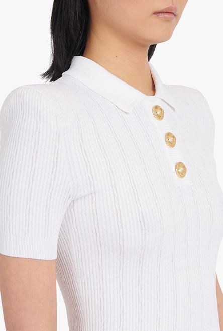 Short white knit dress with gold-tone buttons - 8