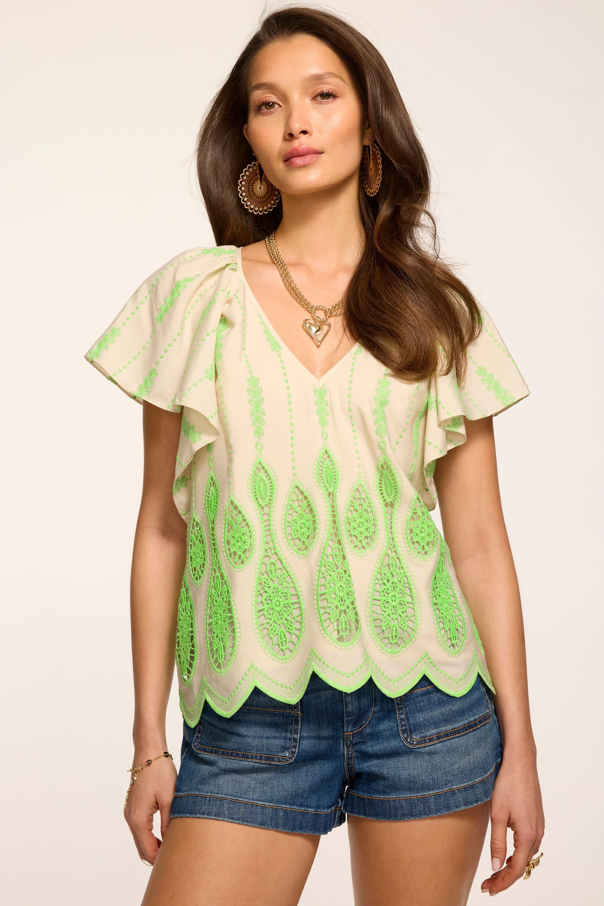 Bettie Embroidered Short Sleeve Top - 1