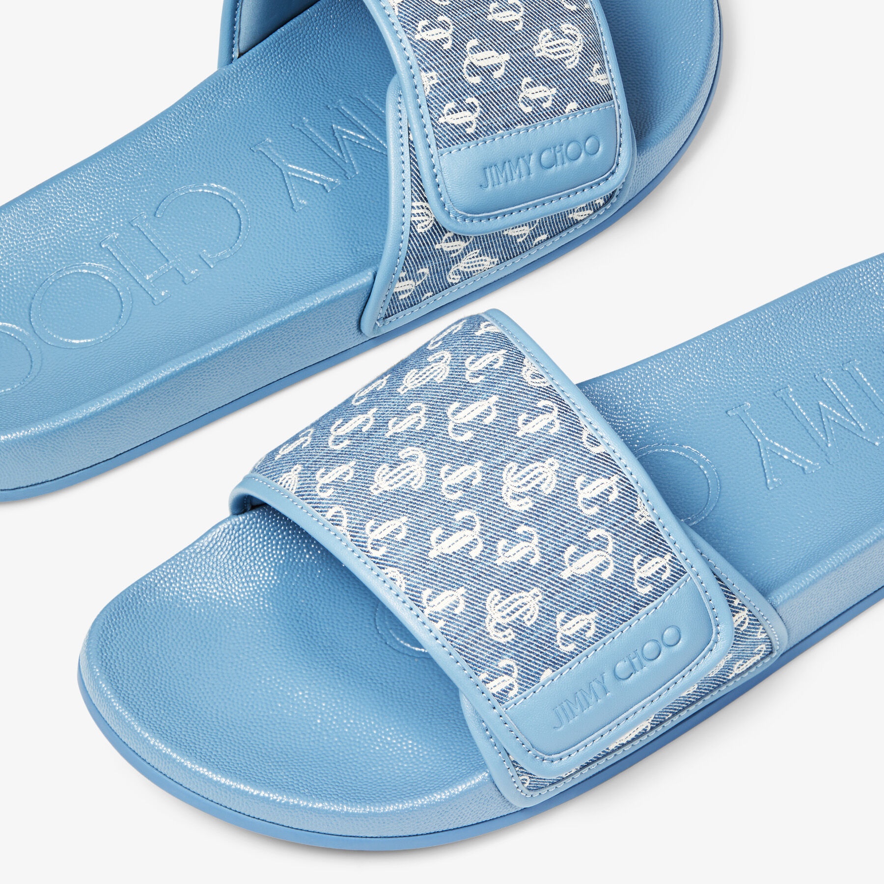 Fitz/M
Smoky Blue Nappa Leather and JC Monogram Denim Slides - 3