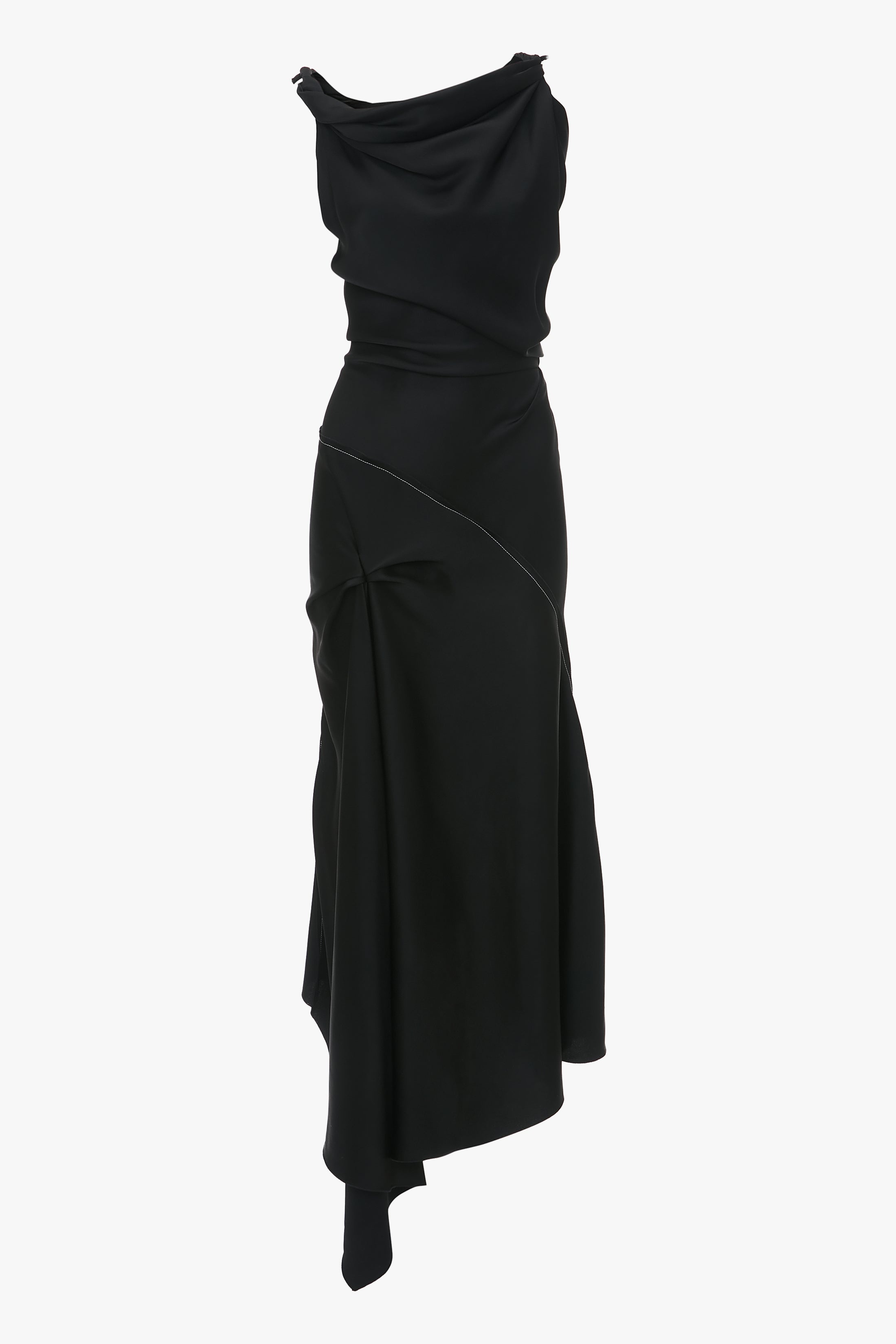 Asymmetric Draped Midi Dress In Black - 1