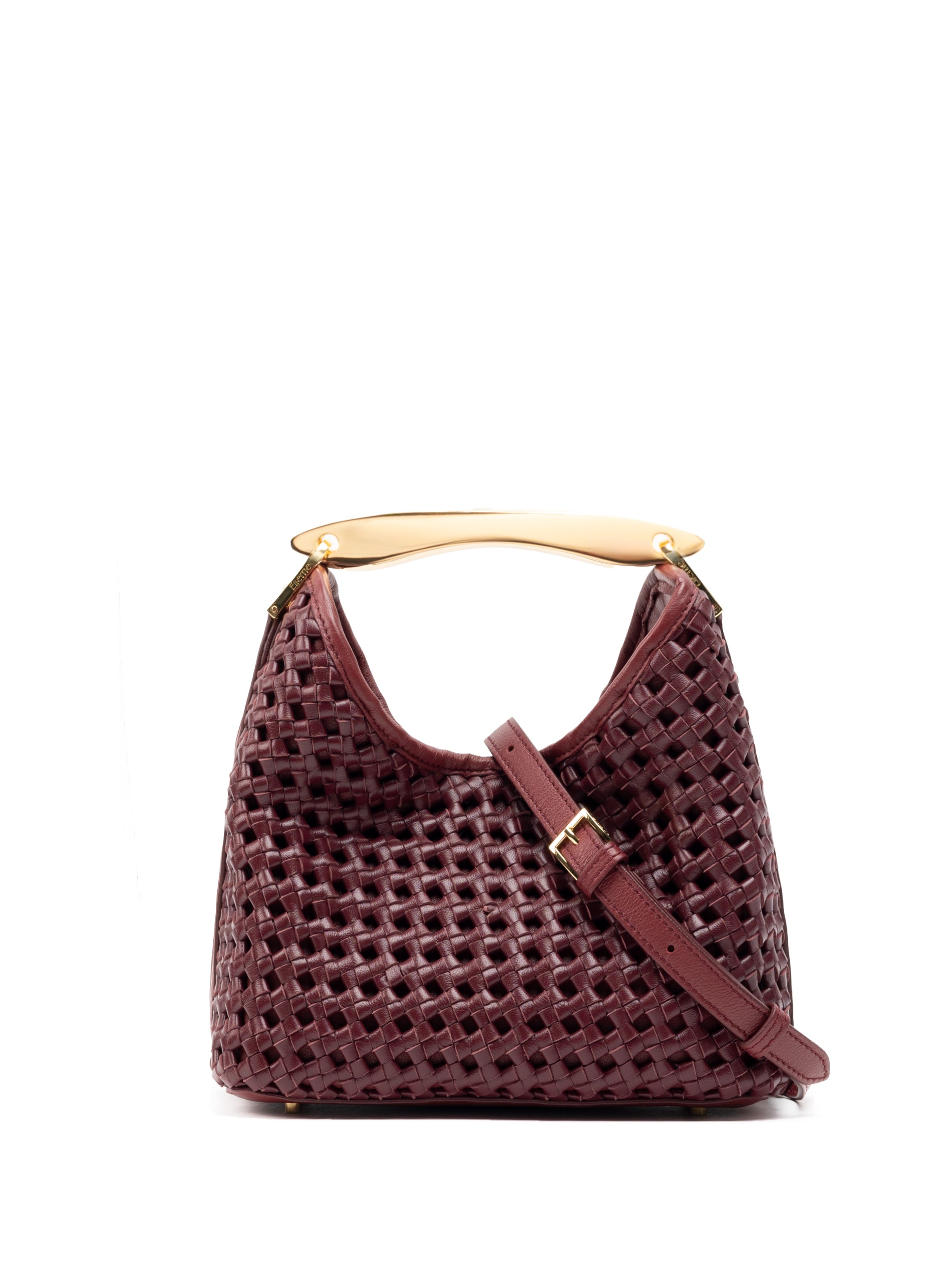 Small Boomerang Woven Leather Burgundy - 3