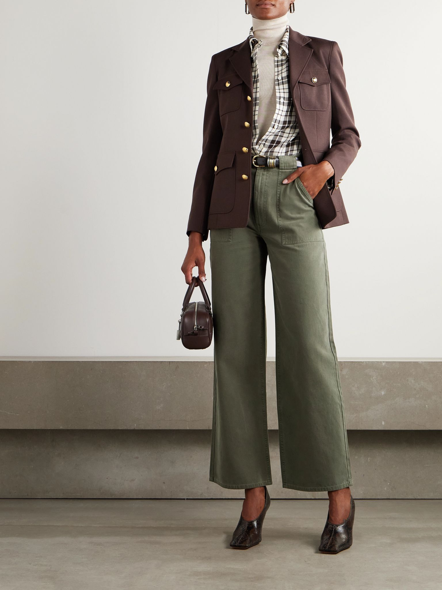 Grayson cropped cotton-canvas wide-leg pants Army green - 2