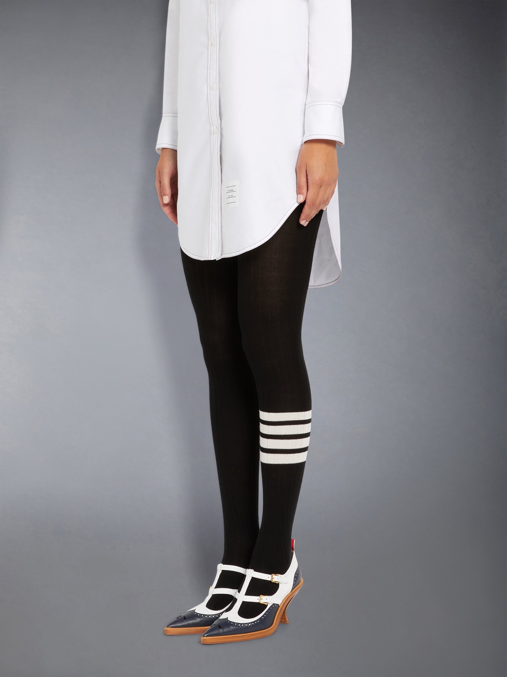 BLACK FINE MERINO WOOL 4-BAR OPAQUE RIB TIGHTS - 2