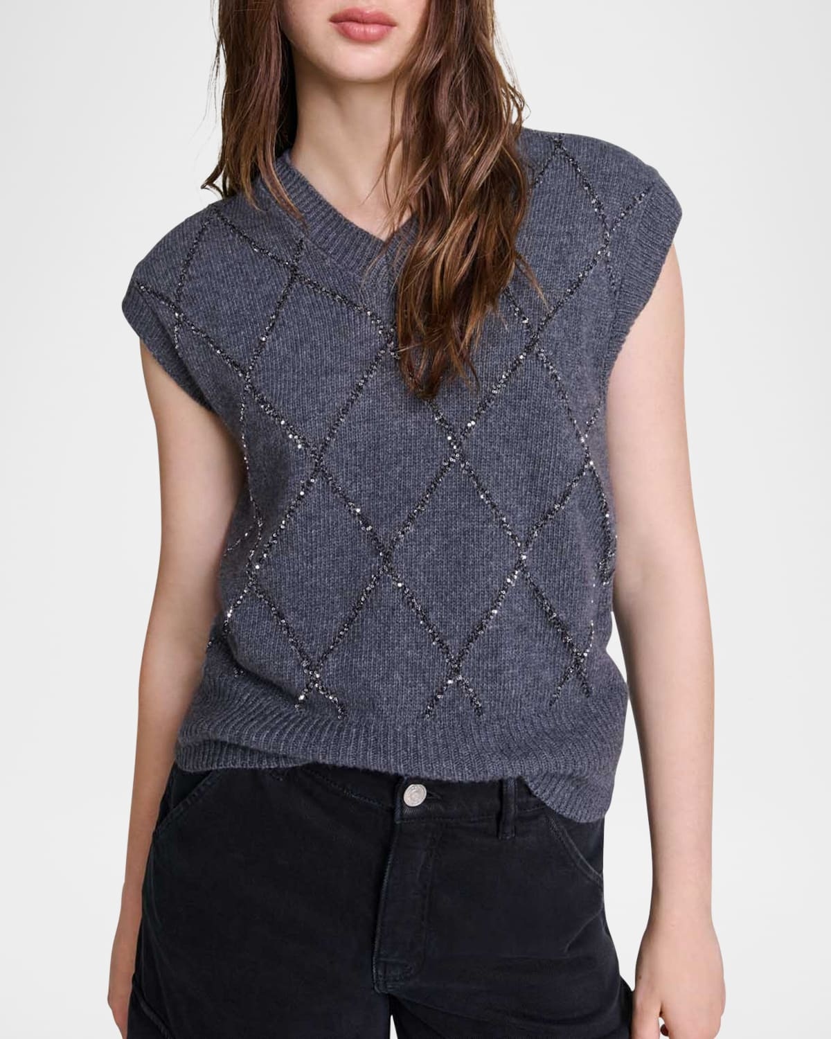 Mipa Sequined Diamond Sweater Vest - 4