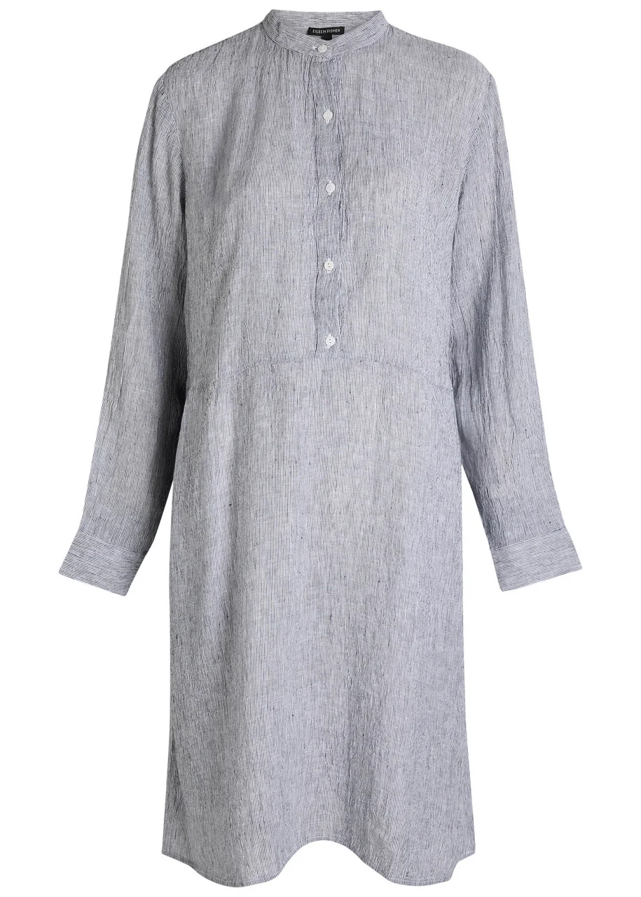 Eileen Fisher Striped Linen Midi Shirt Dress - 1