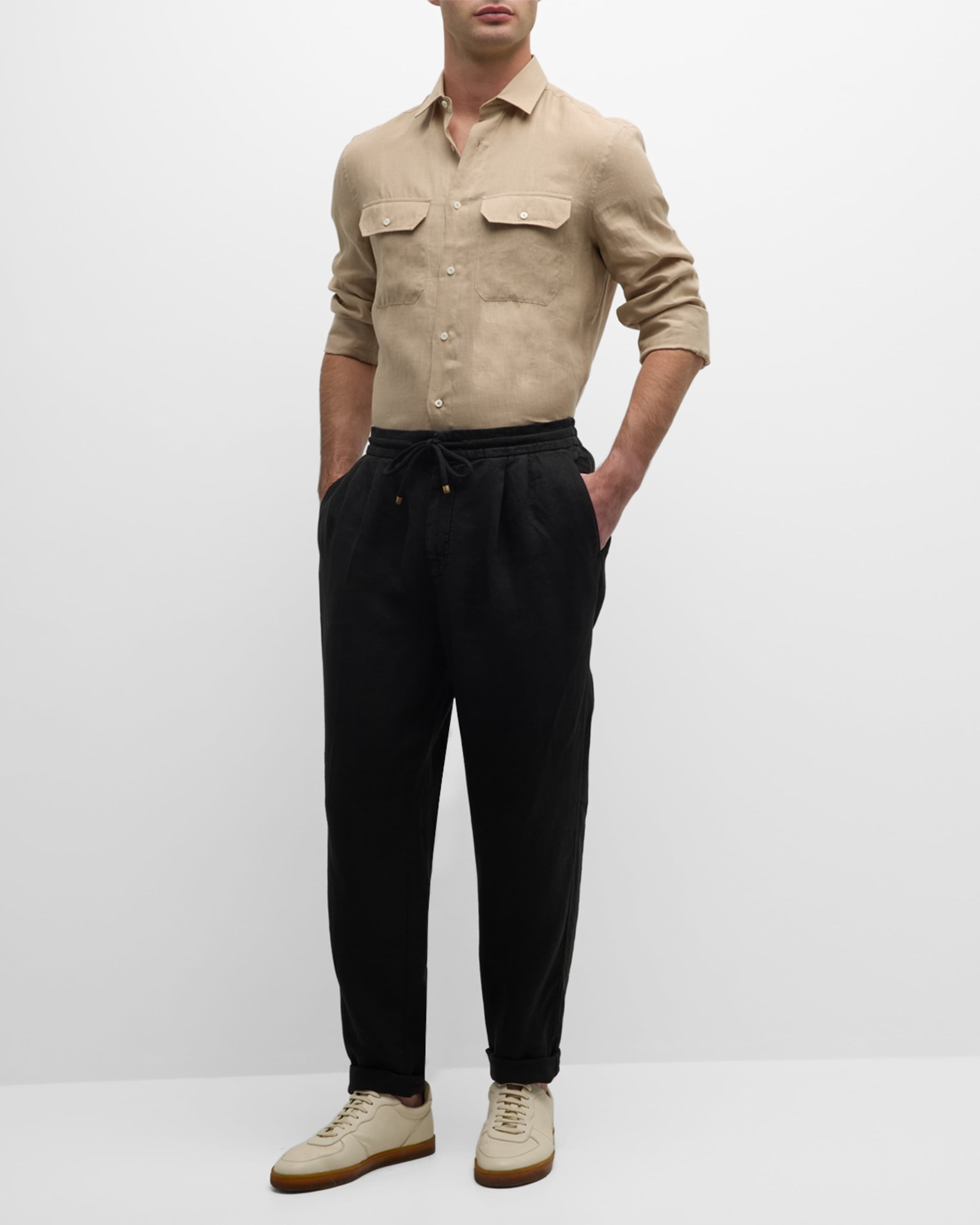 Men's Linen Leisure-Fit Drawstring Pants - 5