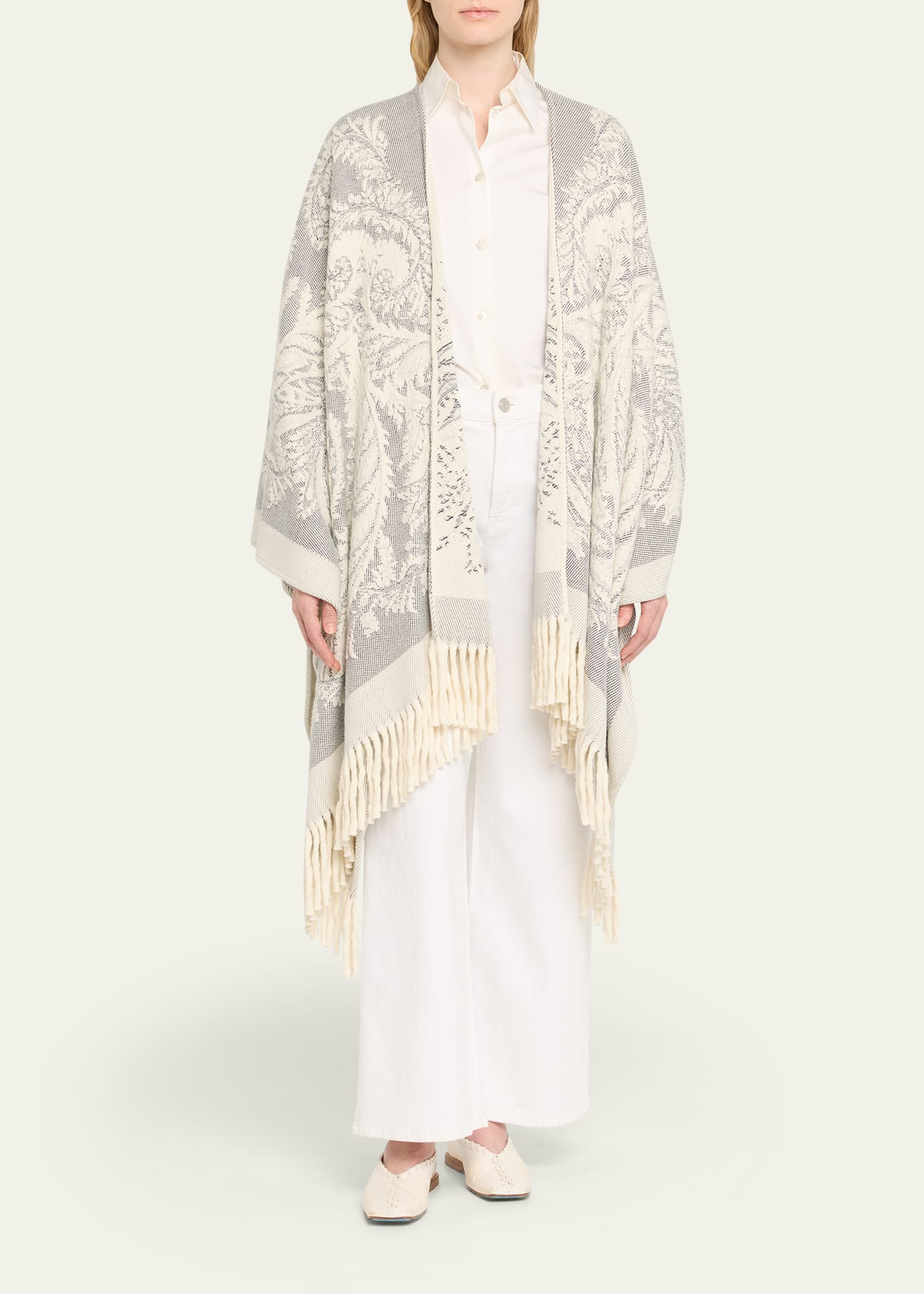 Paisley Jacquard Wool Cape - 2