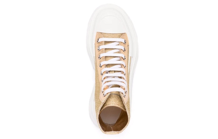 (WMNS) Alexander McQueen Glitter Tread Slick High-Top Sneakers 'Gold White' 685699W4SG18062 - 3