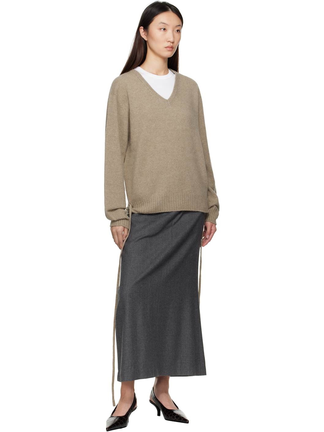 Gray Wool Tailored Maxi Skirt - 4
