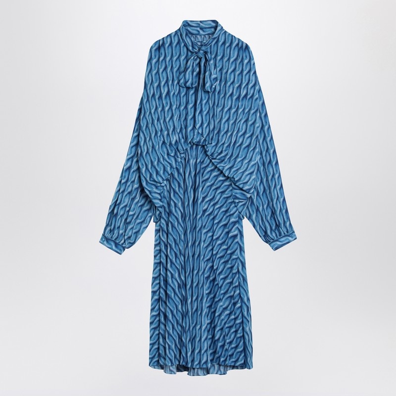 MIDI DRESS WITH BOW AND BLUE PRINT - 1