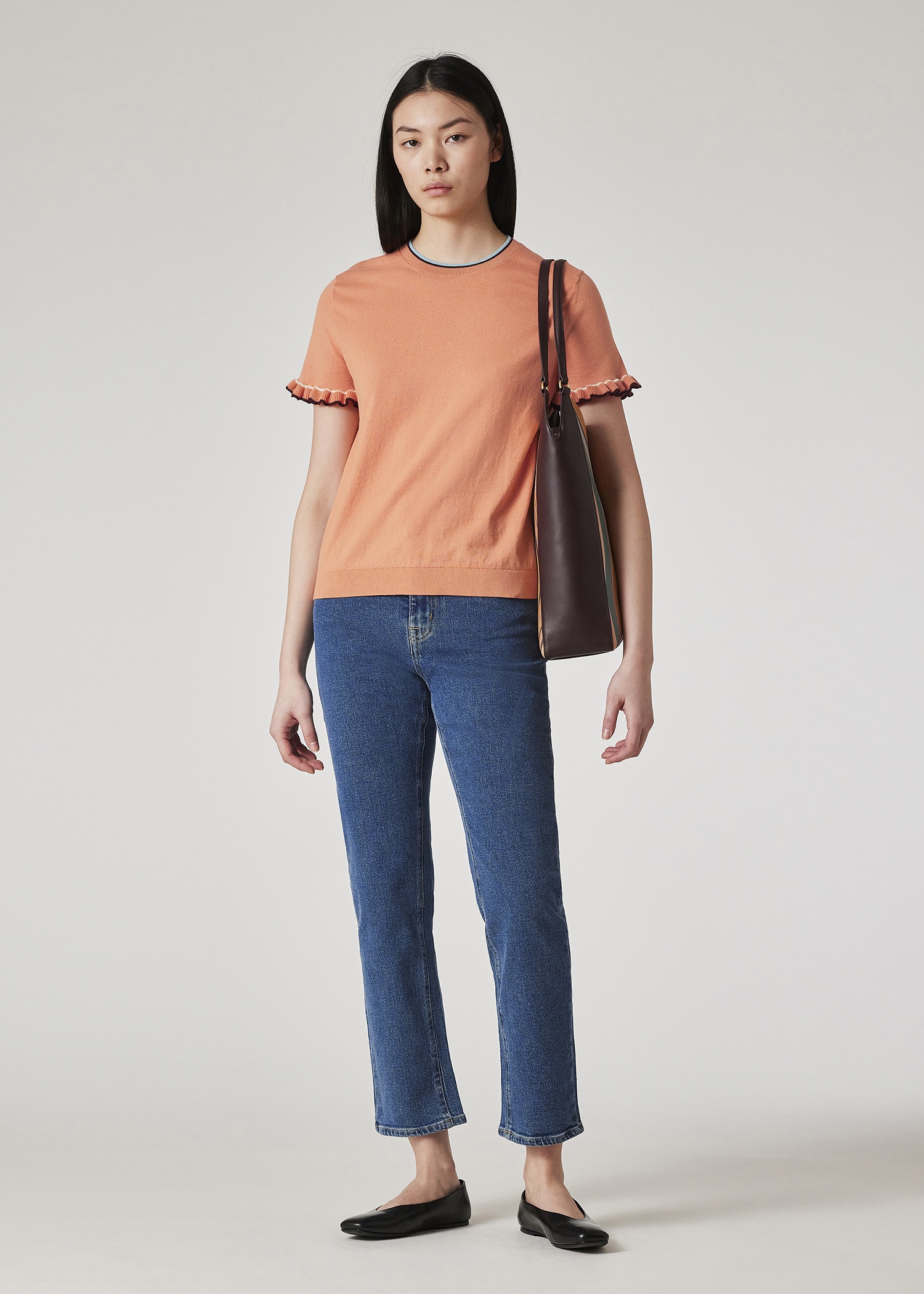 Women's Apricot Knitted Top with Frill Sleeves - 5