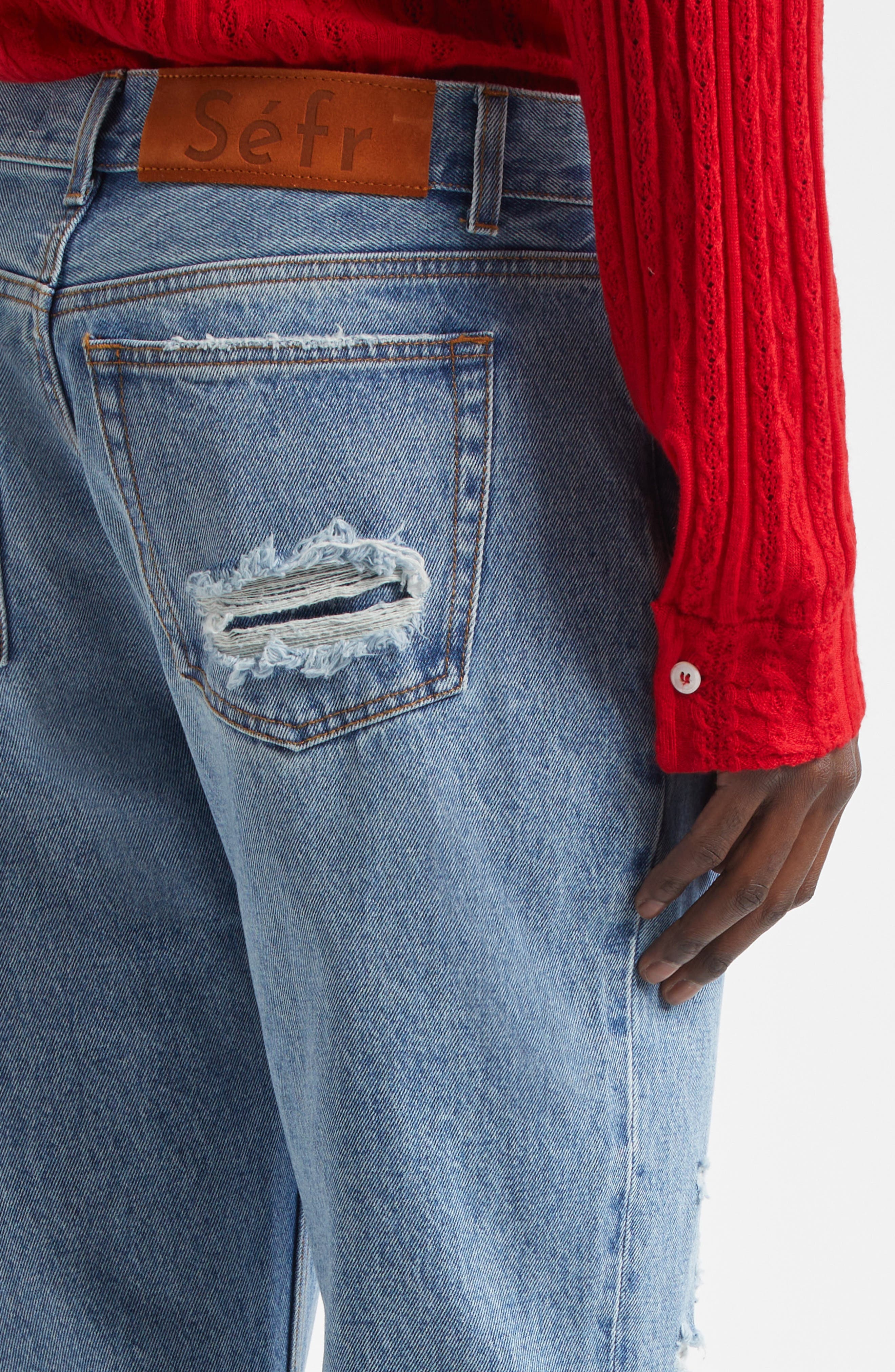 Séfr Rider Ripped Bootcut Jeans in Trashed Mid Blue at Nordstrom - 5