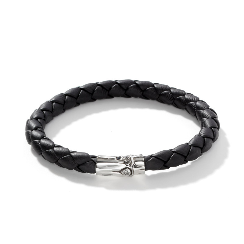 Leather Bamboo Station Bracelet, Silver 1