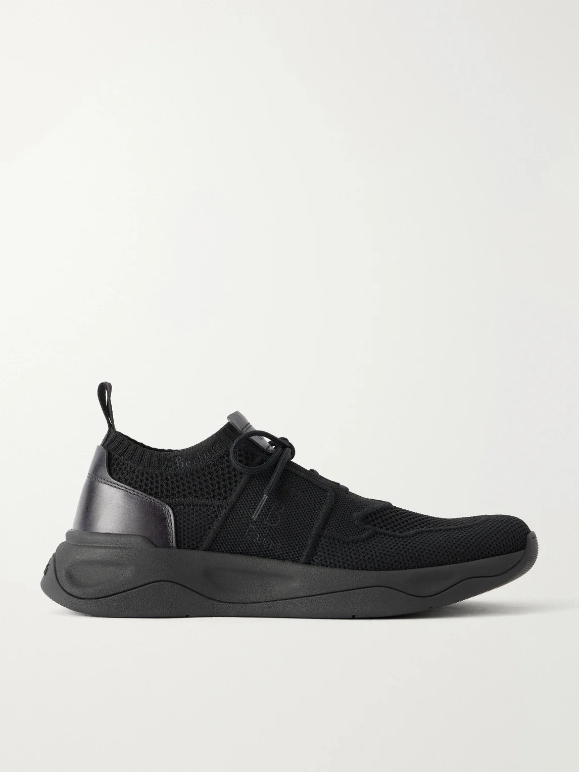 Shadow Leather-Trimmed Stretch-Knit Sneakers - 1