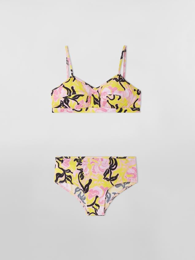 YELLOW FLORAL STRIPE PRINT STRETCH BIKINI - 1