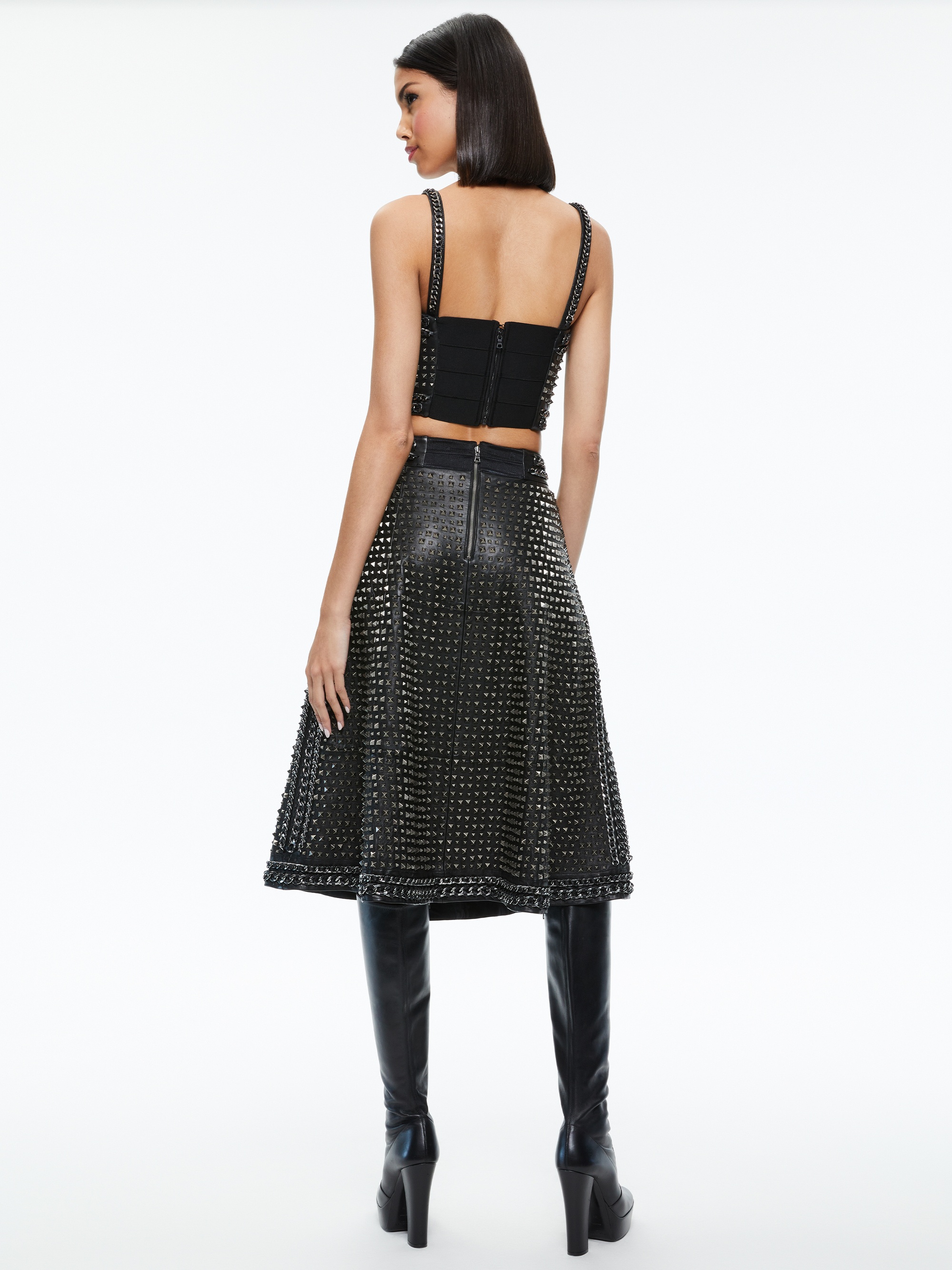 SOSIE STUDDED LEATHER MIDI SKIRT - 3