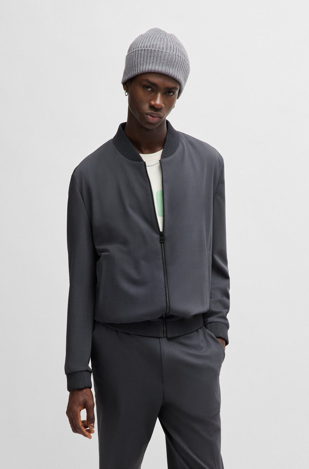 SLIM-FIT ZIP-UP JACKET IN PATTERNED STRETCH TWILL - 2