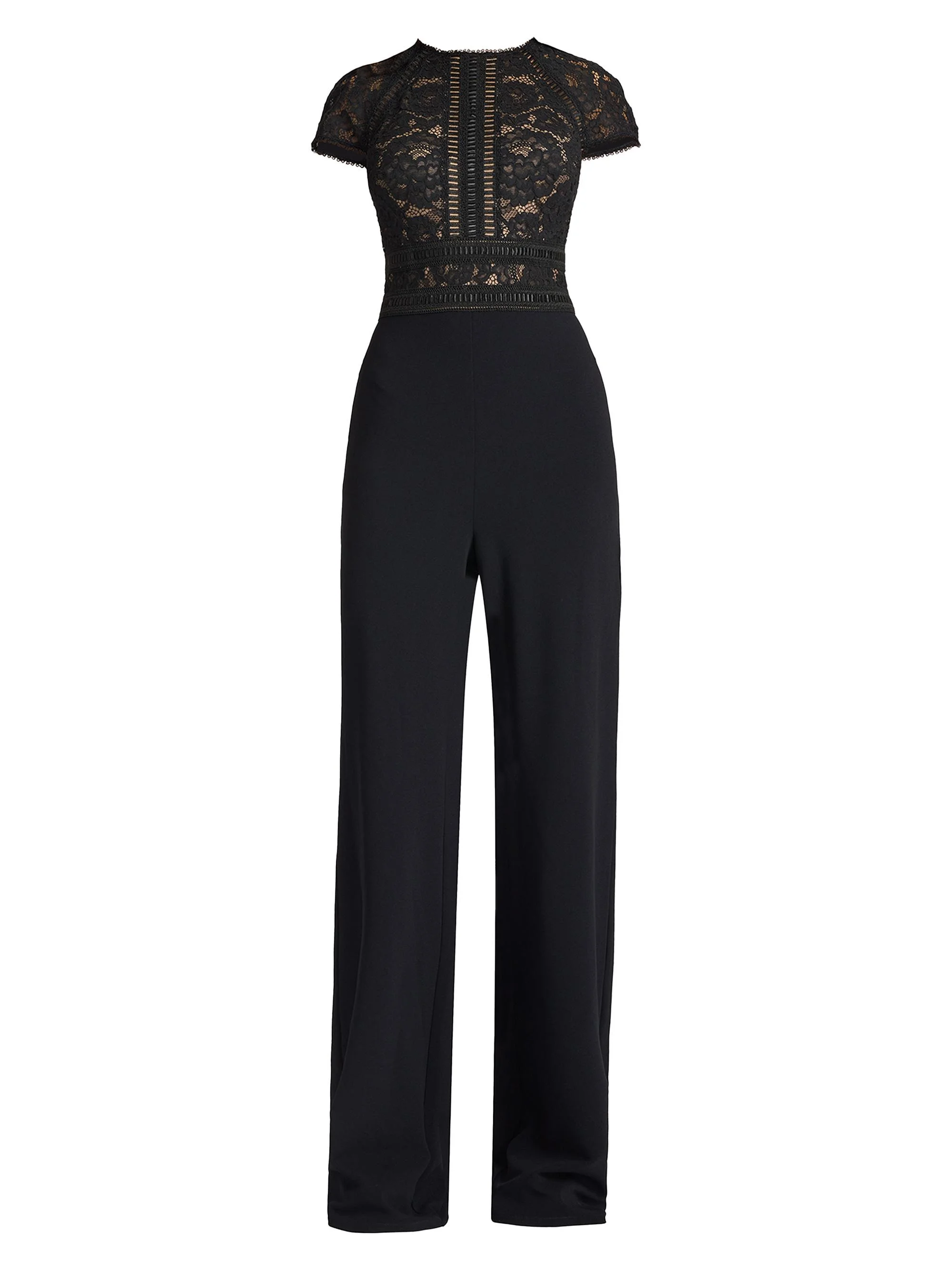 Women's Corded Lace Short-Sleeve Jumpsuit - Black Beige - 1