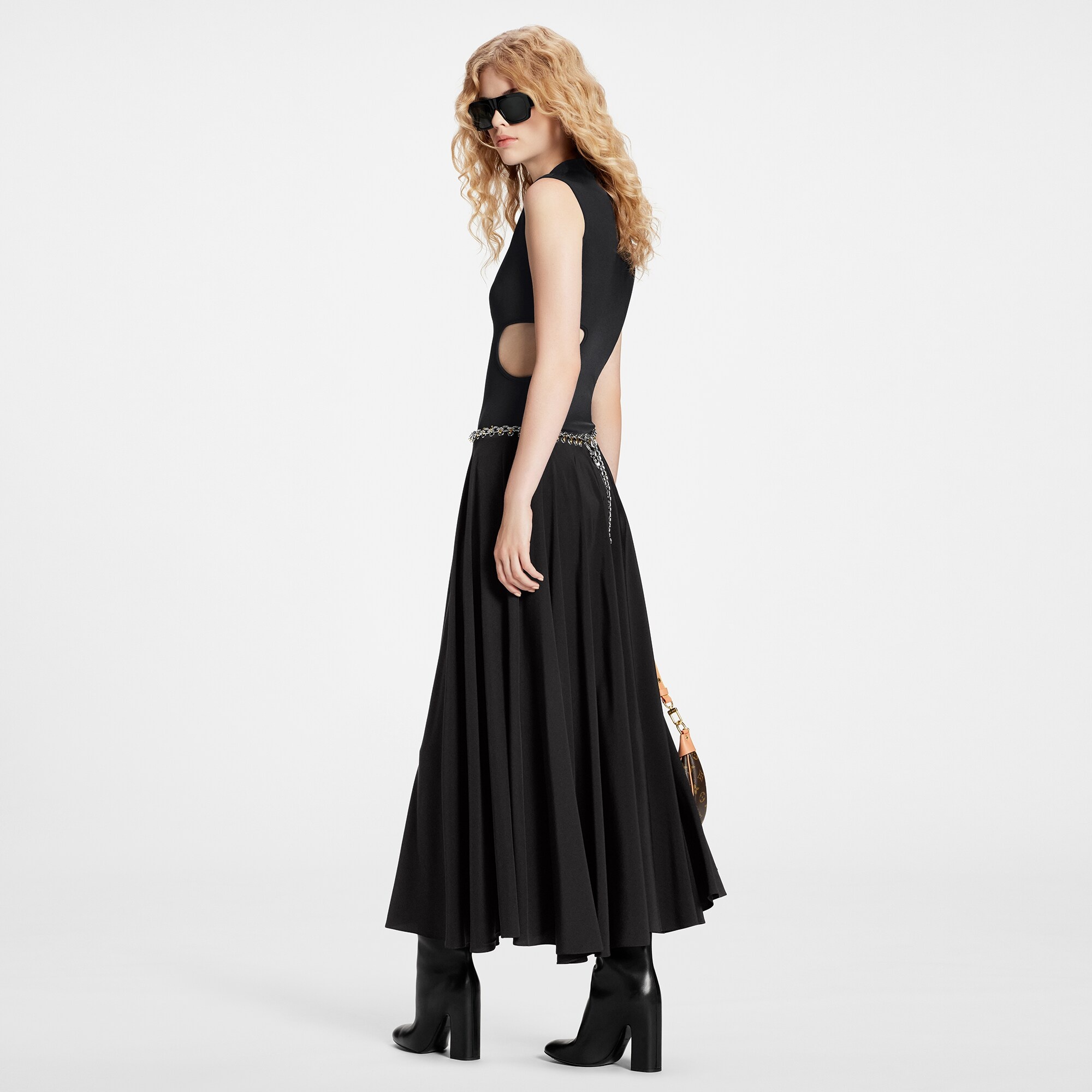 Chain Belt Silk Midi Skirt - 3
