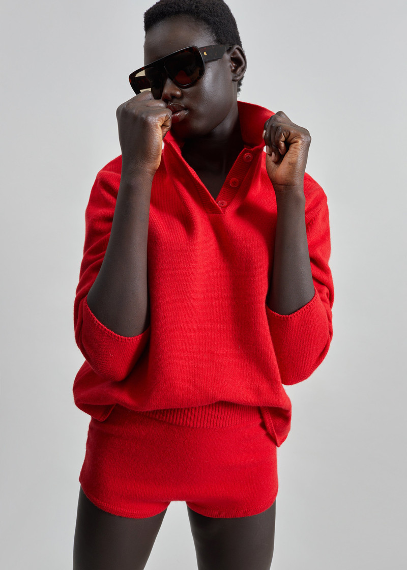 Bresica Knit Polo Sweater - Red 5