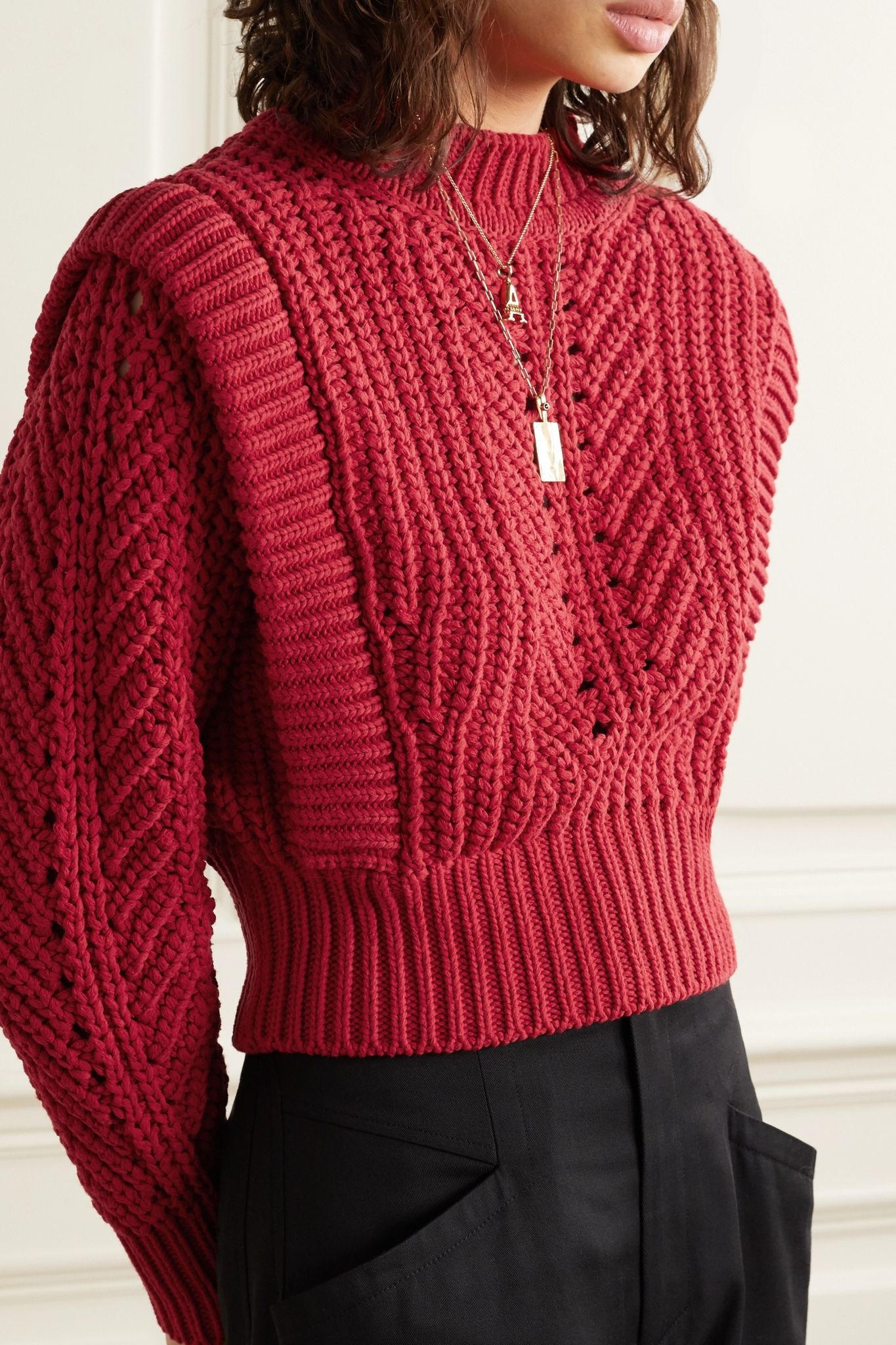 Prune ribbed pointelle-knit sweater - 3