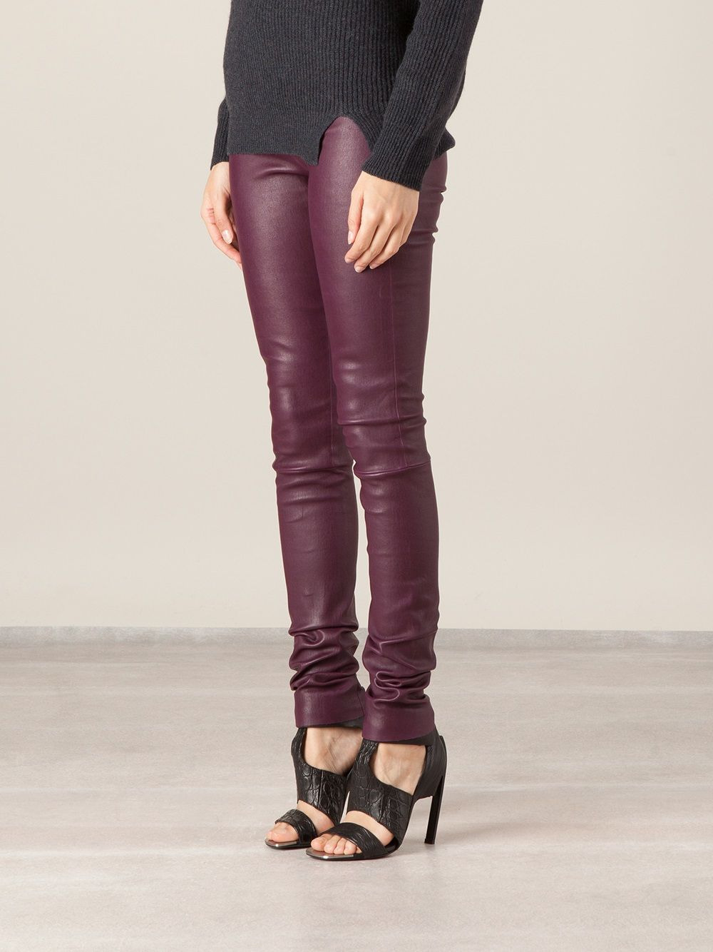 leather slim trousers - 4