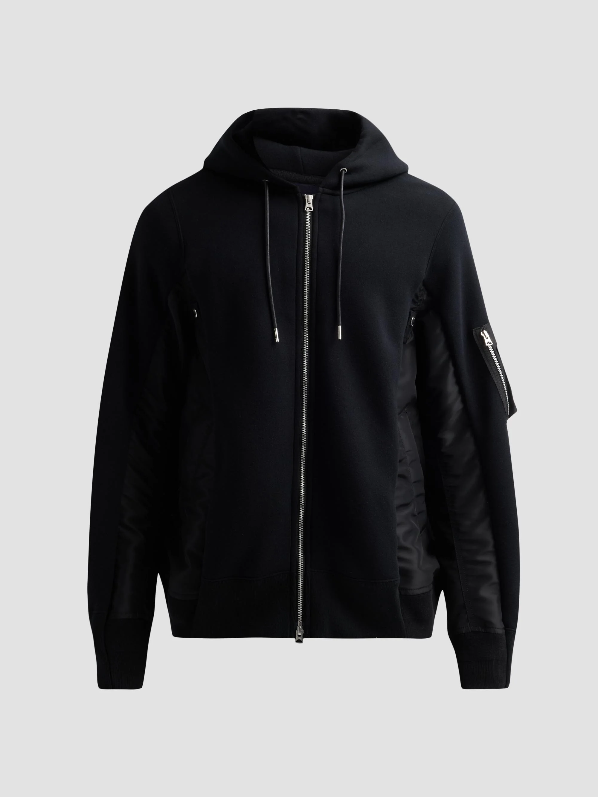 Men's Sponge Sweat x Nylon Twill Hoodie - Black - 1