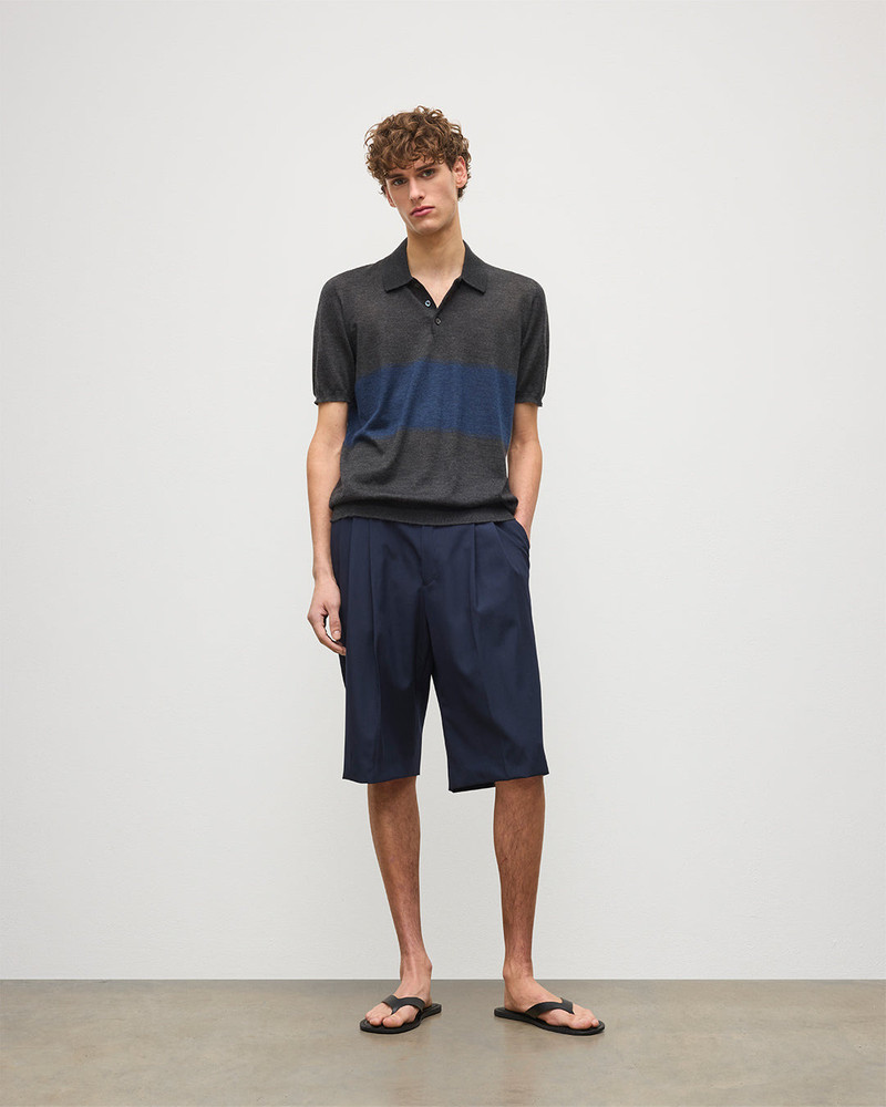 Johnstons of Elgin Mack Grey & Navy Superfine Cashmere Polo Shirt outlook