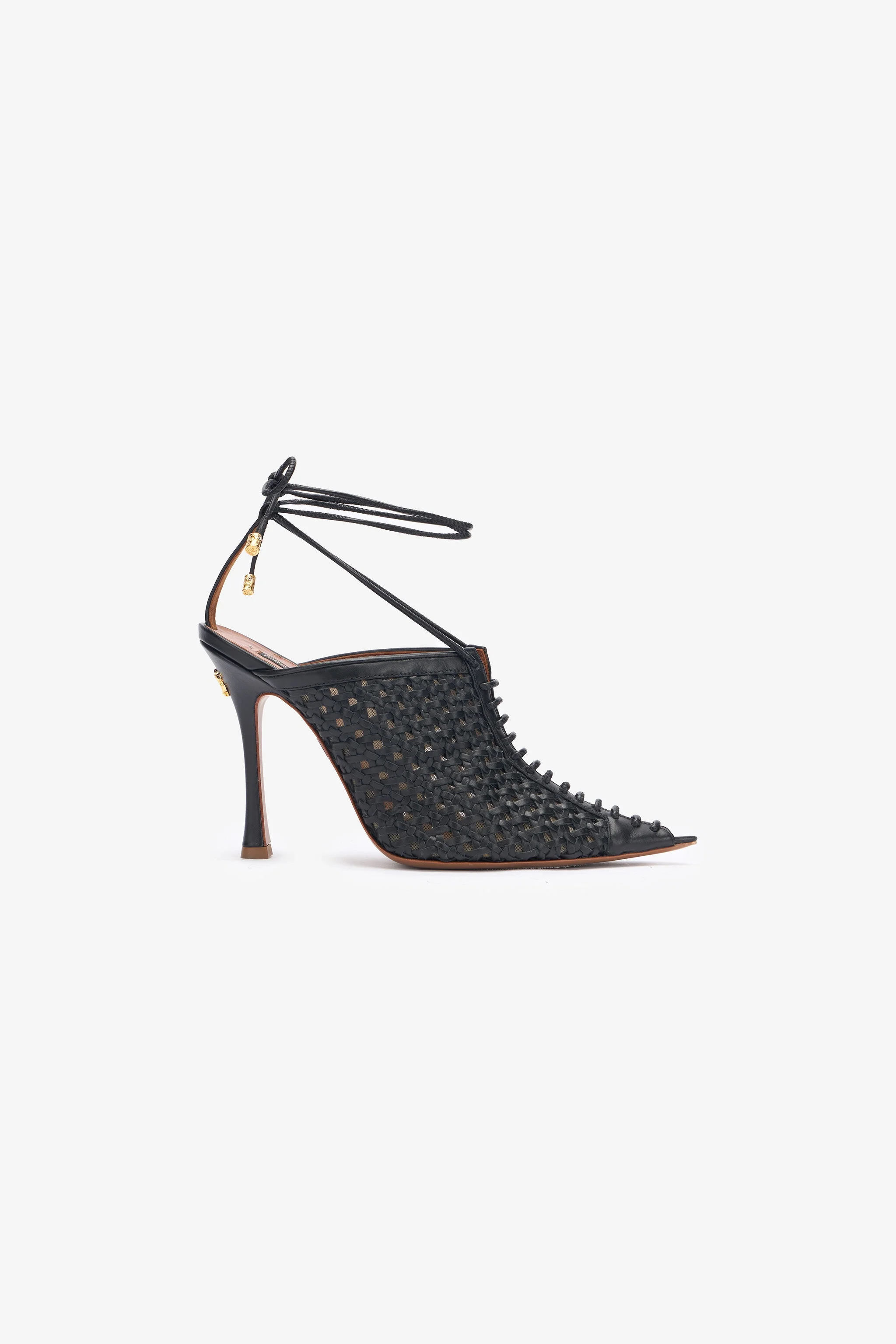 Black Woven Lace-Up Sabot - 1