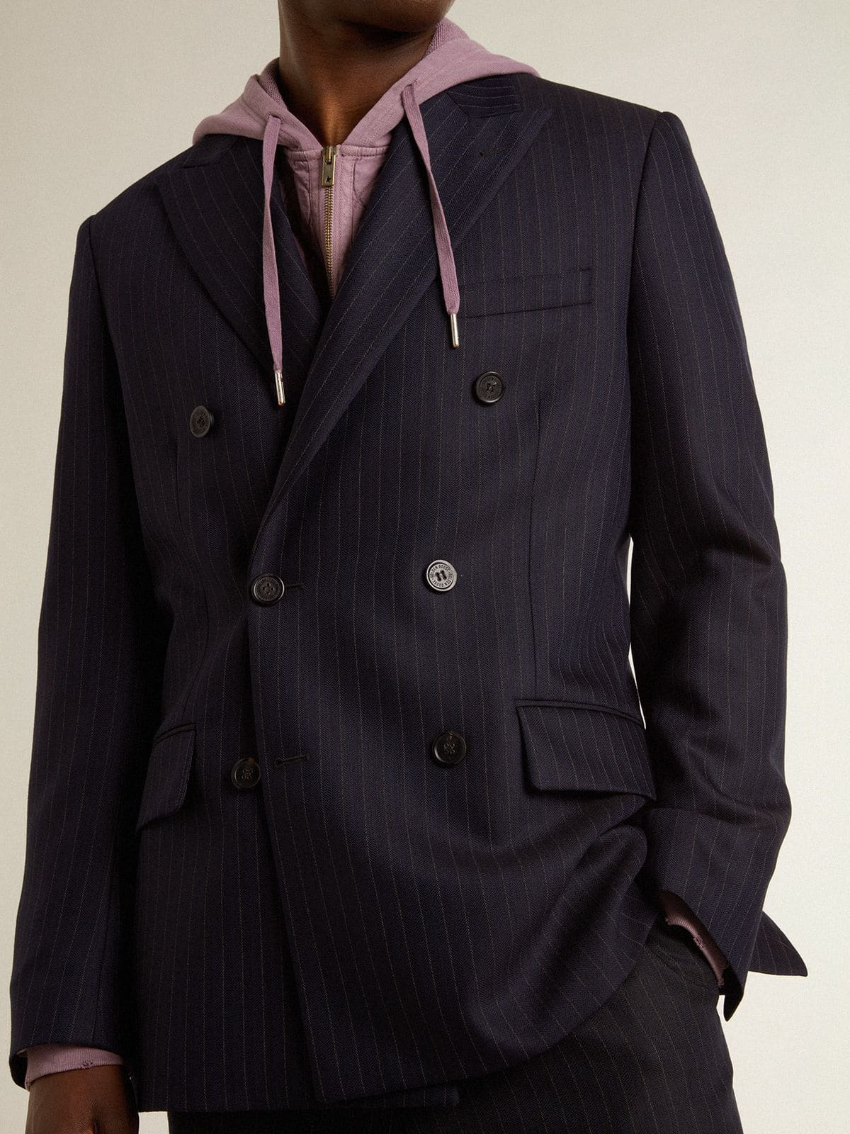 Men's midnight blue wool double-breasted blazer - 5