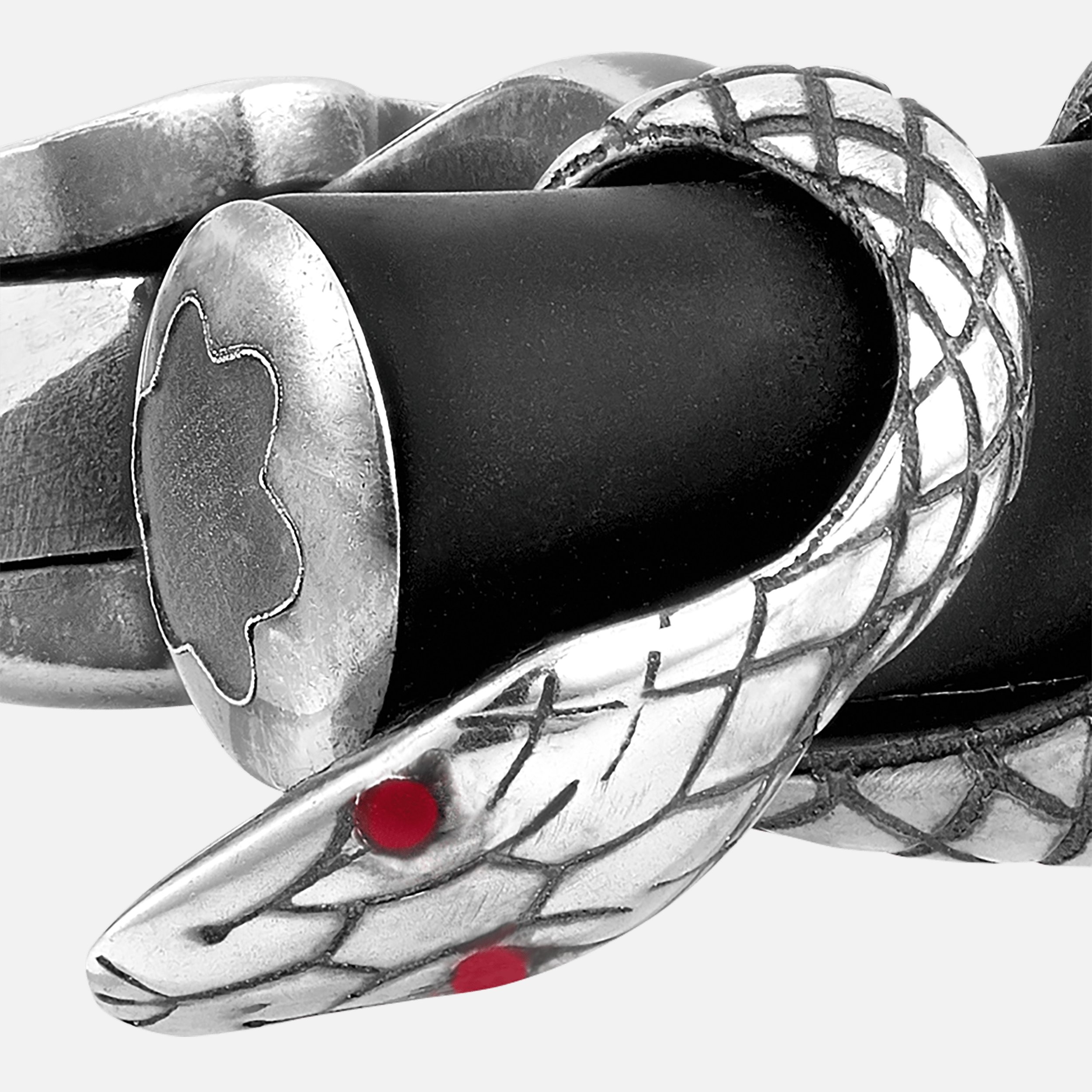Cufflinks, bar in silver with serpent detail and black ruthenium finish - 3