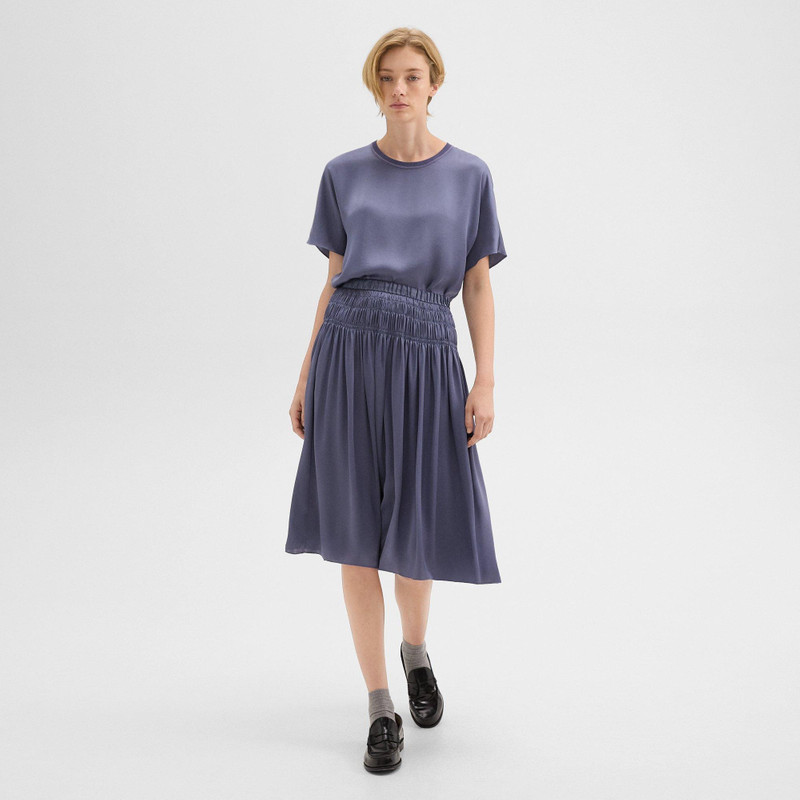 Theory Gathered Midi Skirt in Recycled Satin outlook