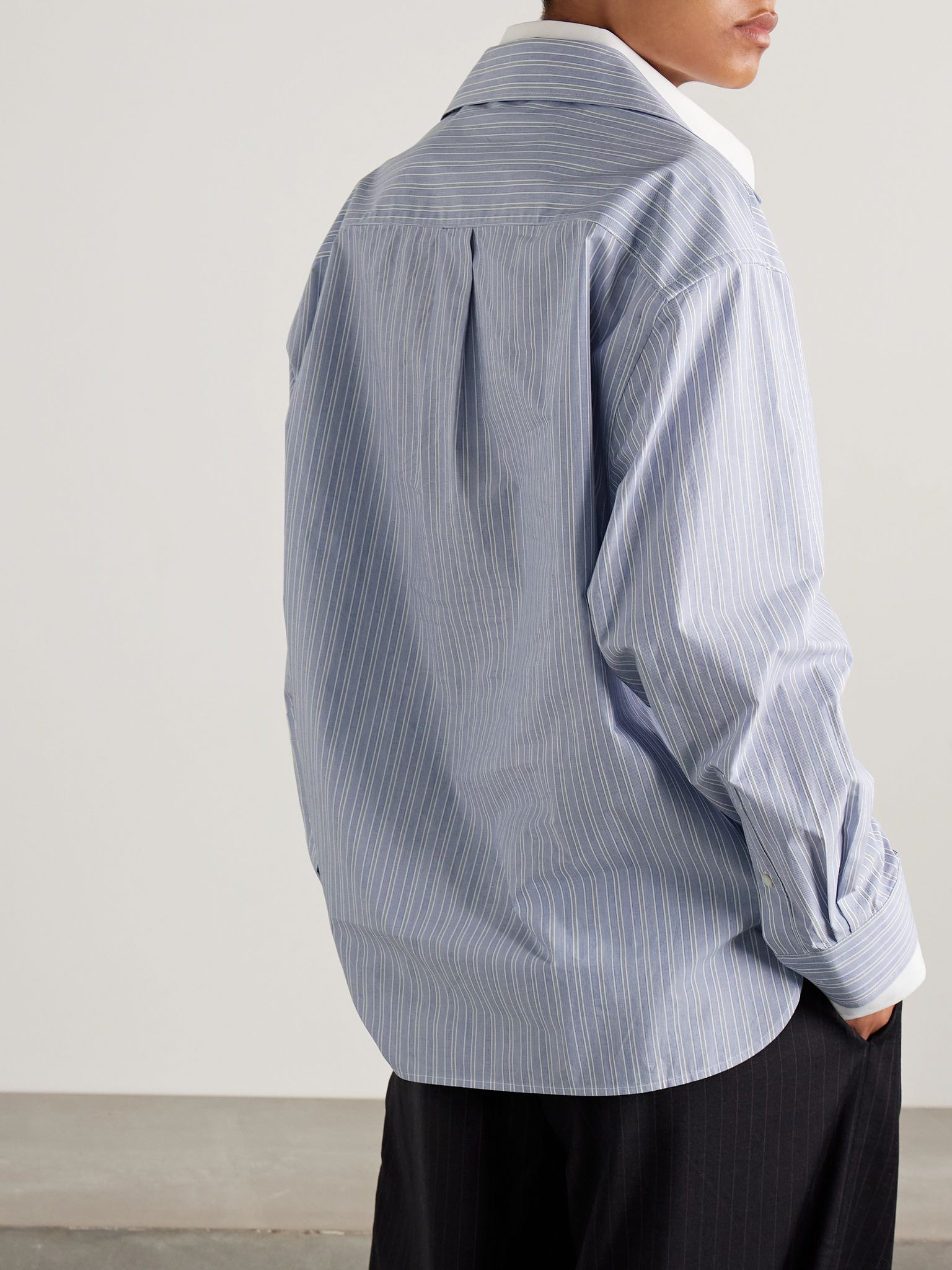 Layered striped organic cotton-poplin shirt Light blue - 3