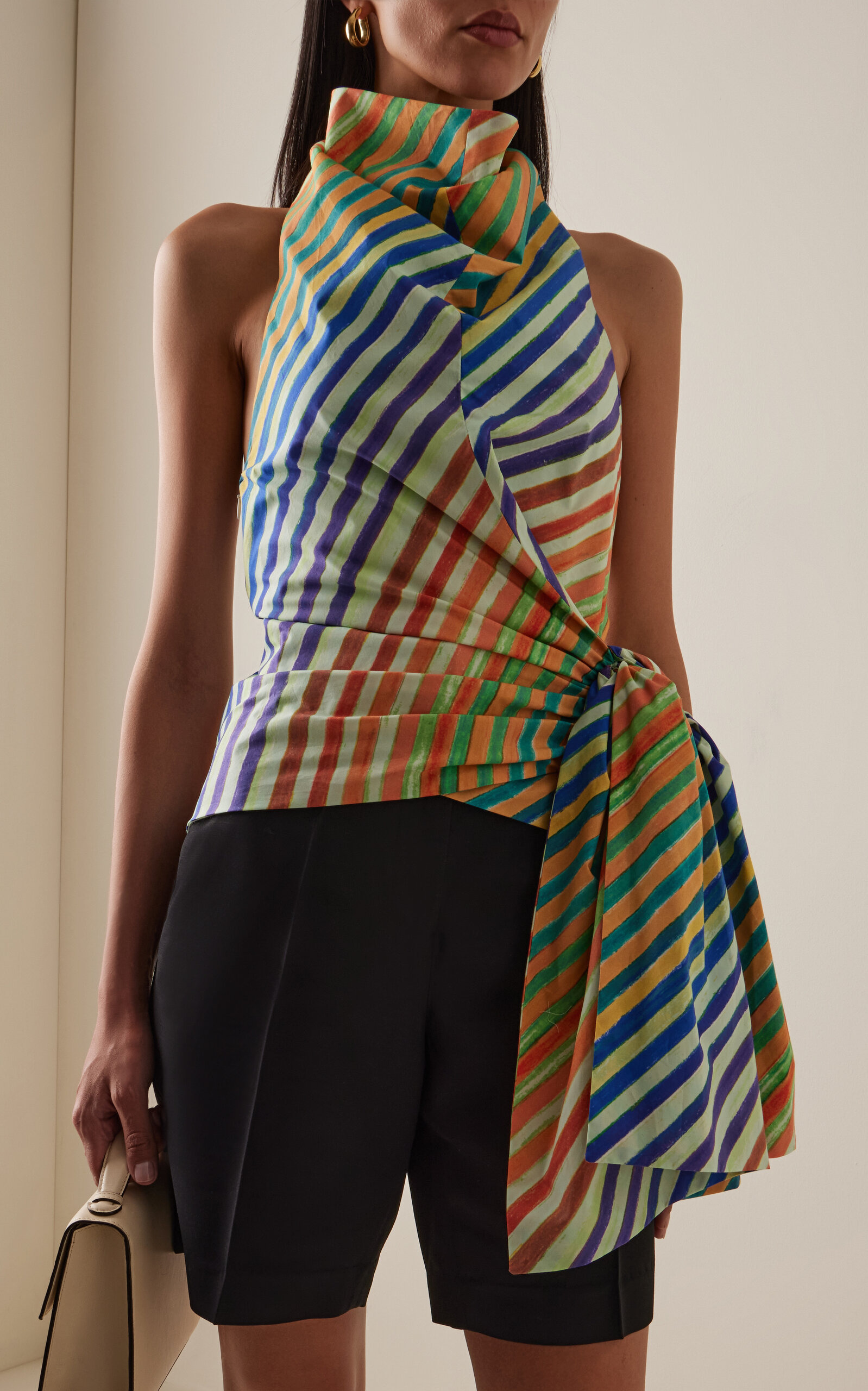 Crayon-Striped Cotton-Poplin Sarong Top stripe - 4