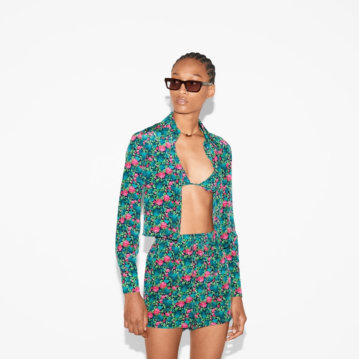 Floral print shirt and bra set - 3