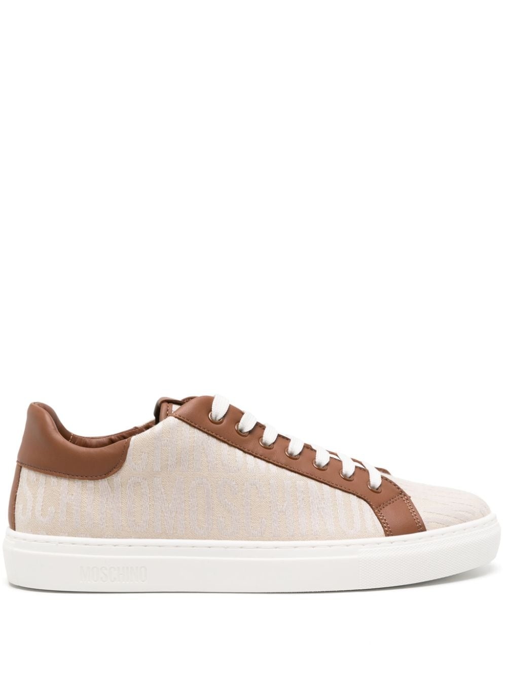 embroidered-logo panelled-leather sneakers - 1