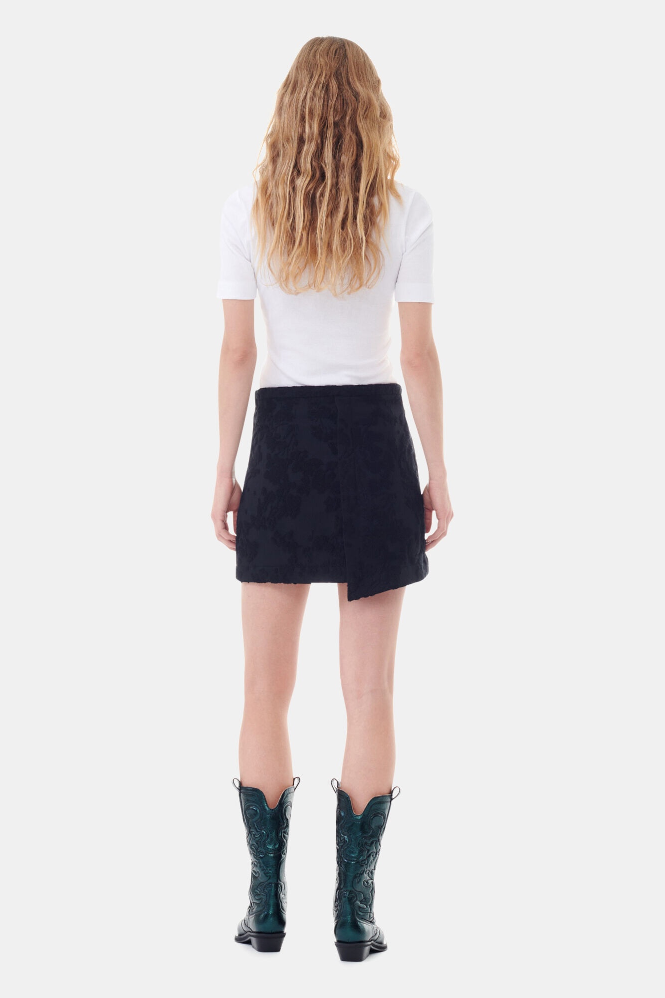 BLACK BOUCLE JACQUARD SUITING MINI SKIRT - 4