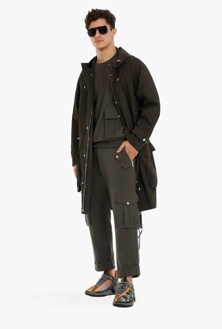 Khaki cotton hooded parka - 2