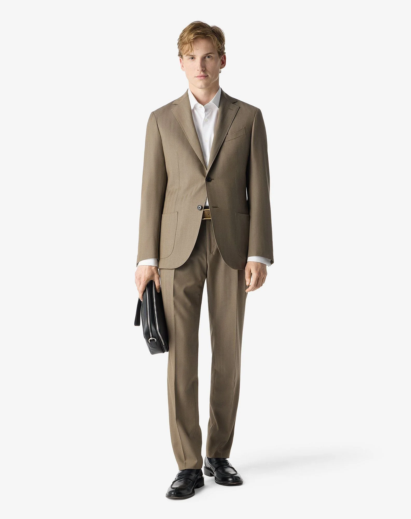 Brown herringbone 130's superfine wool dress - 1