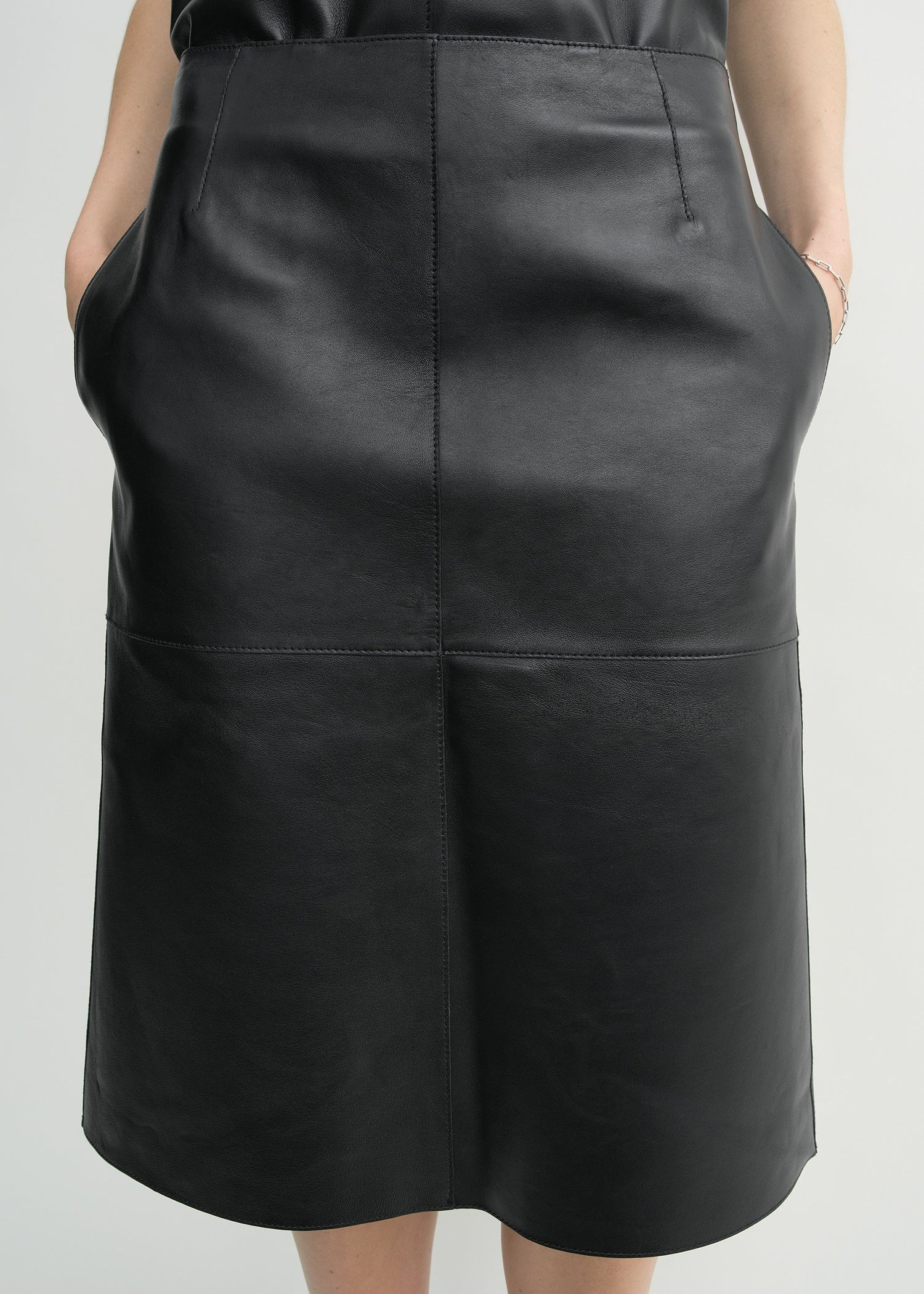 Paneled leather skirt black - 4