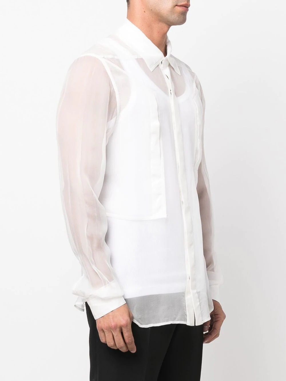 sheer long-sleeve silk shirt - 3