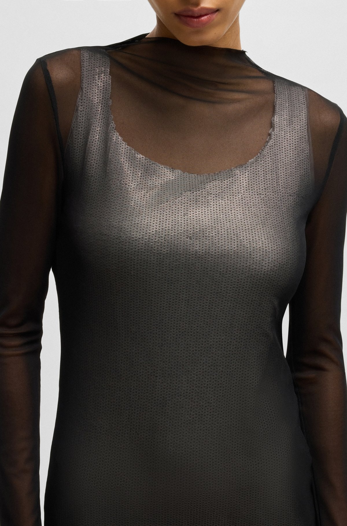 STRETCH-MESH DRESS WITH SEQUINNED UNDERLAYER - 6