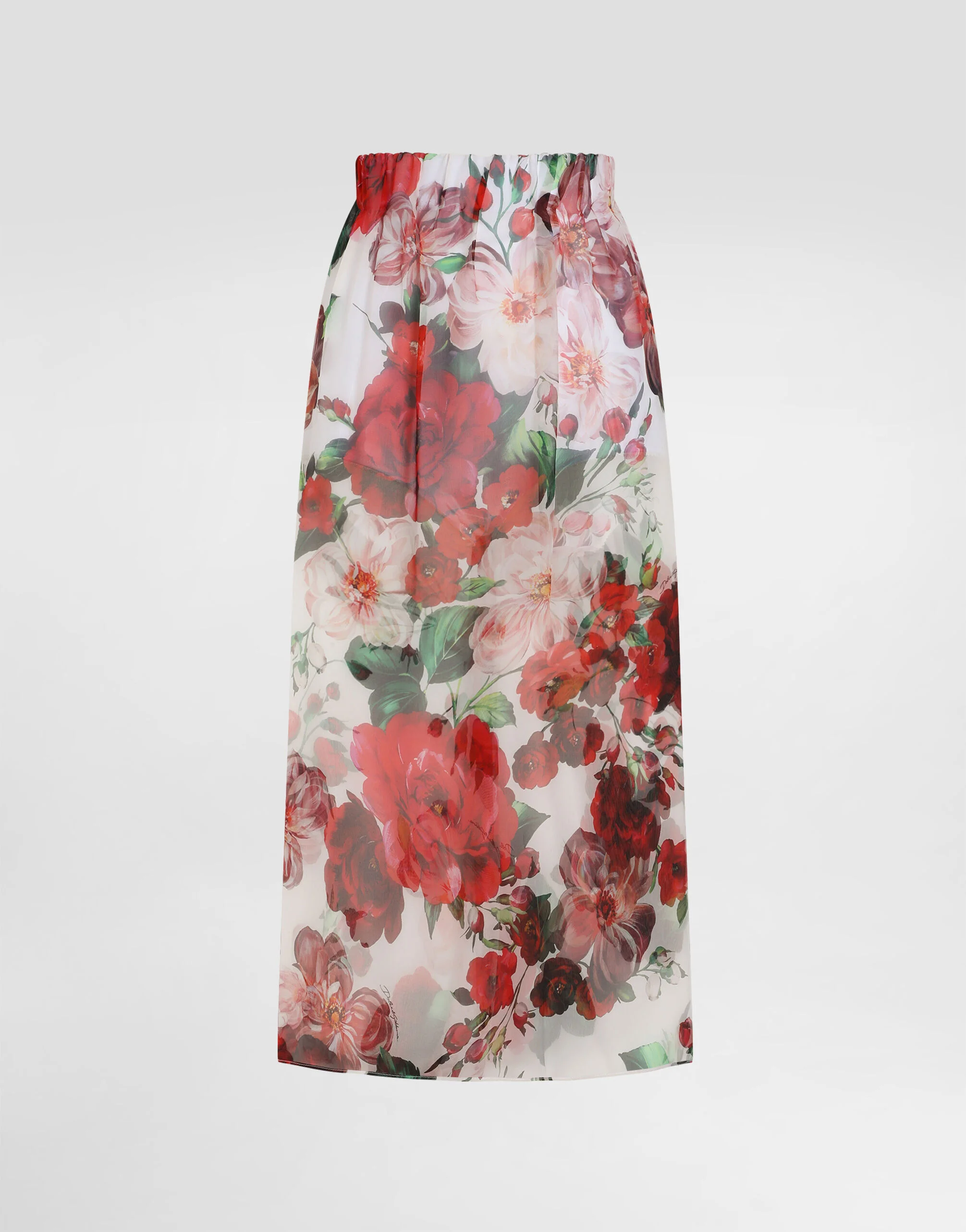 Rose-print chiffon calf-length skirt - 1