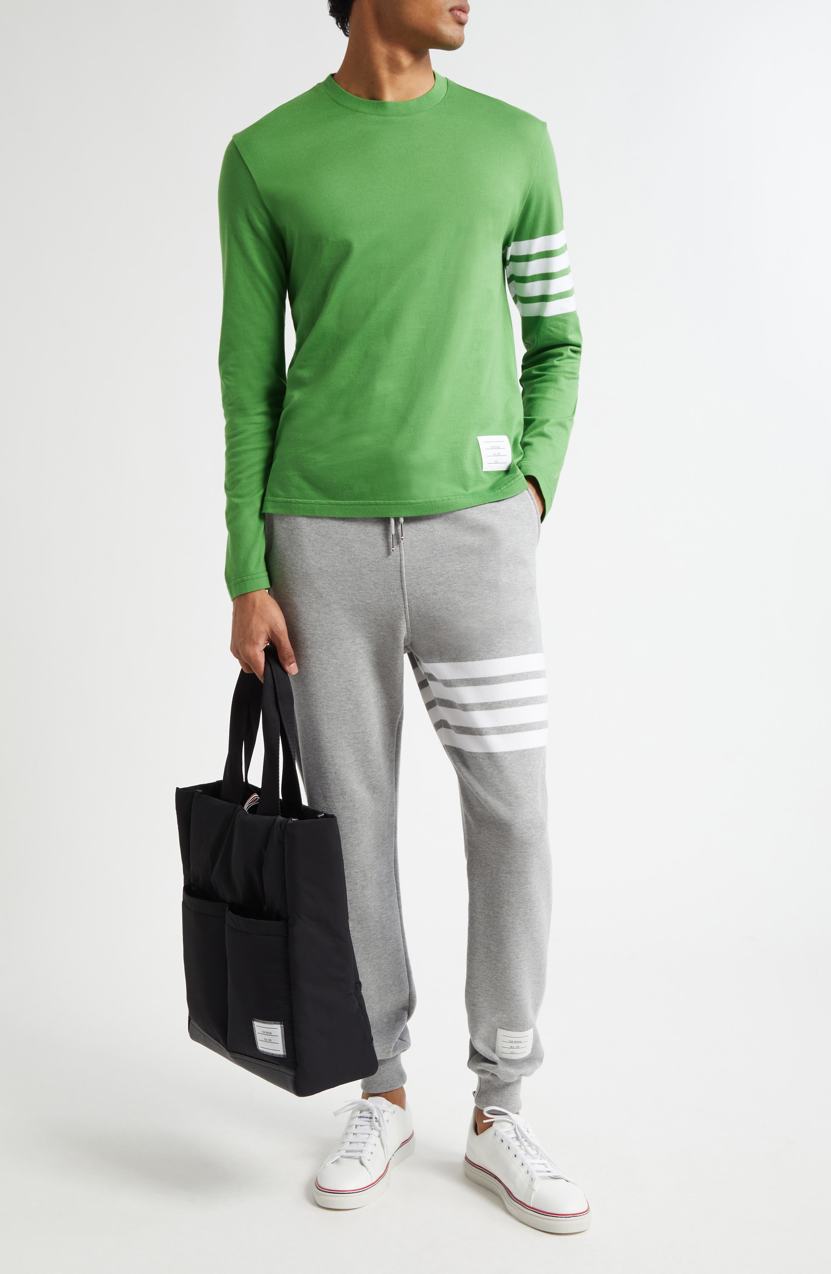 Thom Browne Stripe Jogger Pants in Heather Grey /White at Nordstrom - 2
