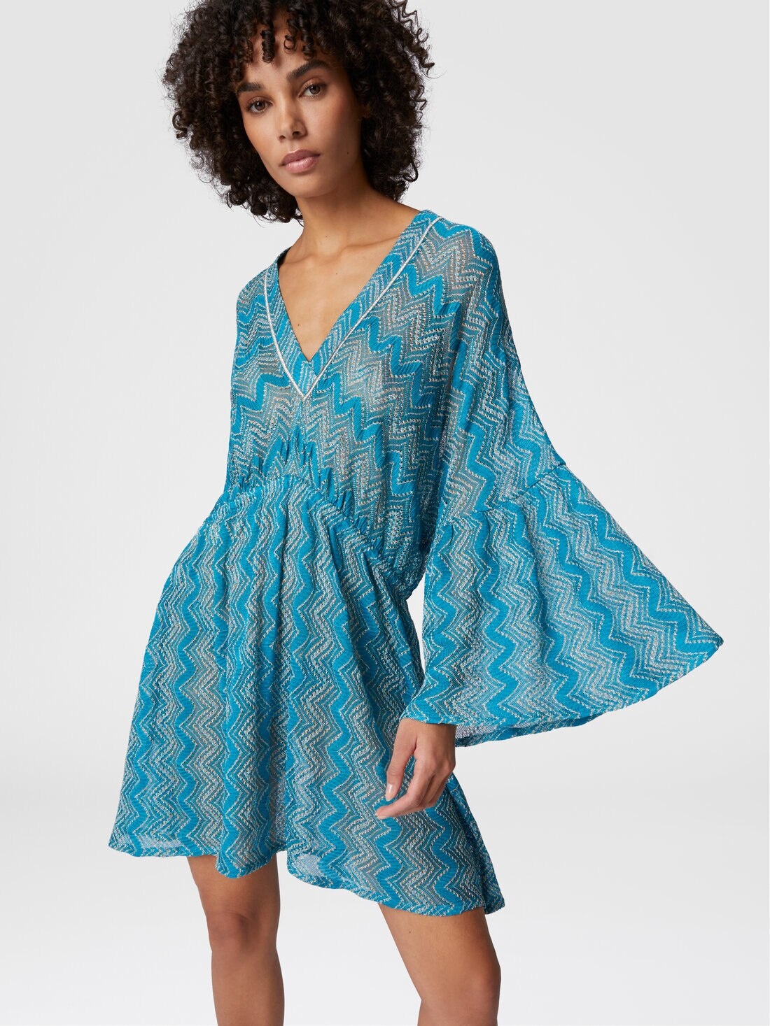 Cover-up dress in zig zag lamé viscose with wide sleeves - 4