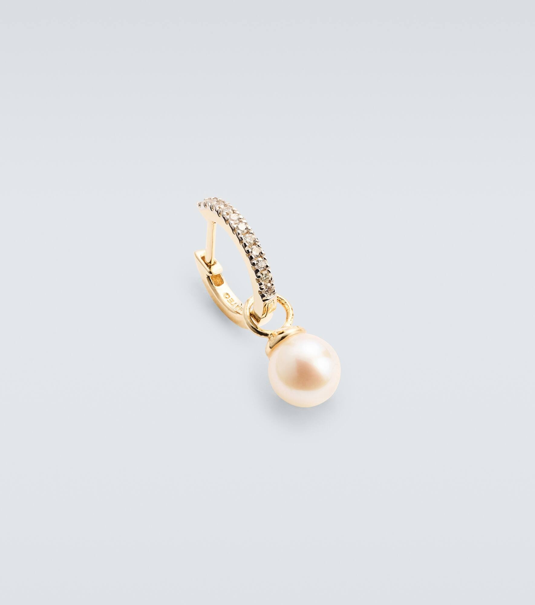 14kt gold single hoop earring with diamonds and freshwater pearl - 4