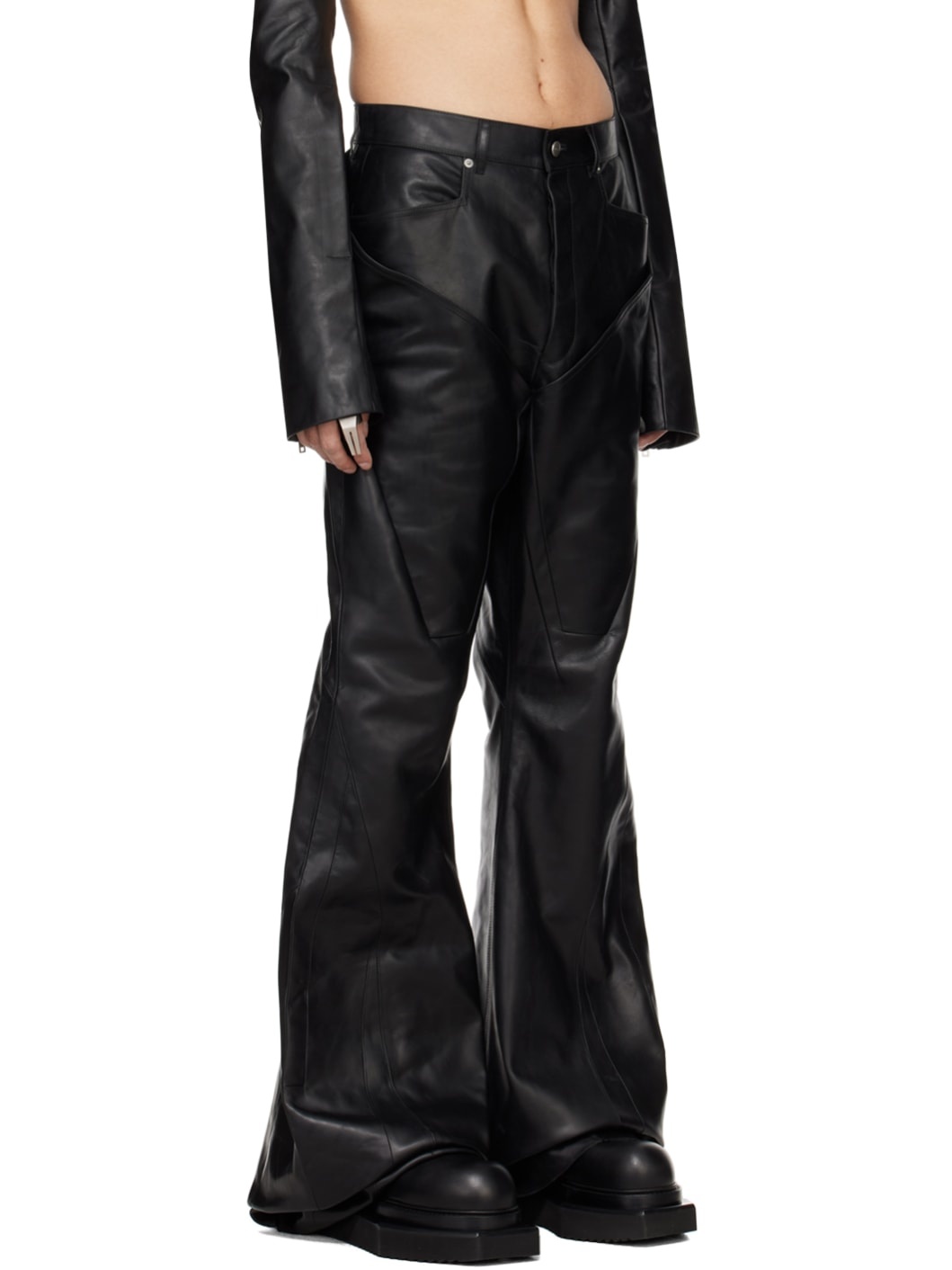 Black Slivered Leather Pants - 2