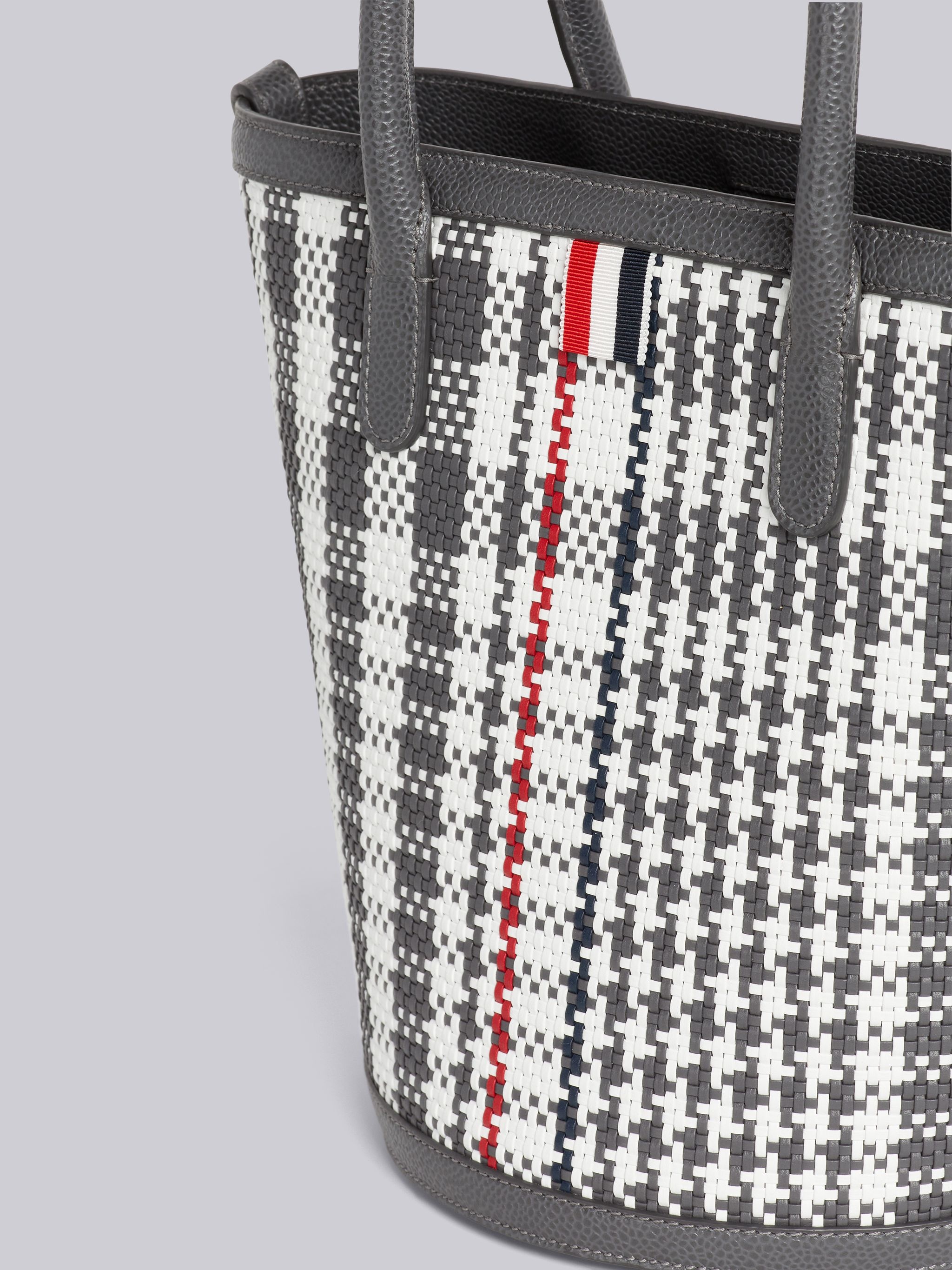 Dark Grey Calf Check Weaving Leather Frame Shoulder Strap Mini Bucket Bag - 2
