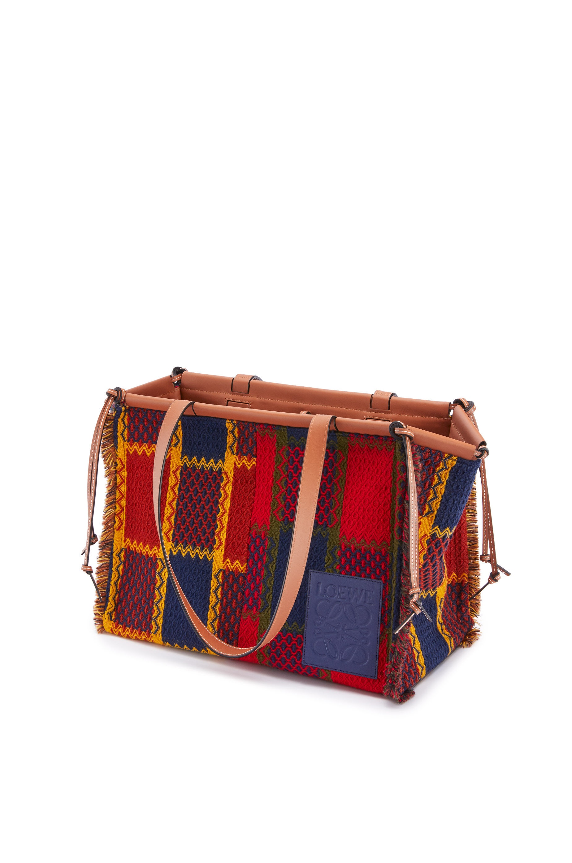 Cushion tote bag in tartan and calfskin - 3