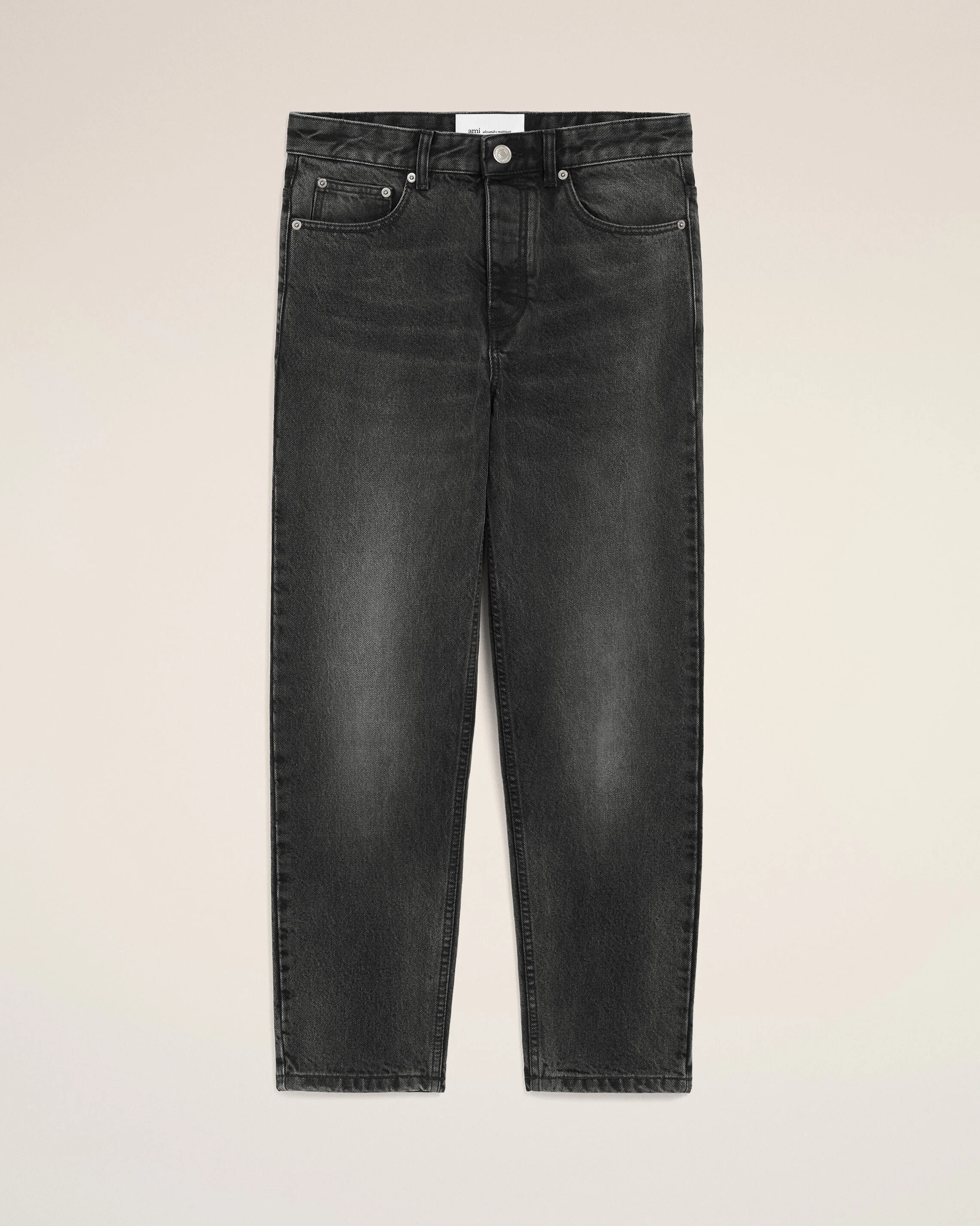BLACK COTTON TAPERED FIT JEANS - 1